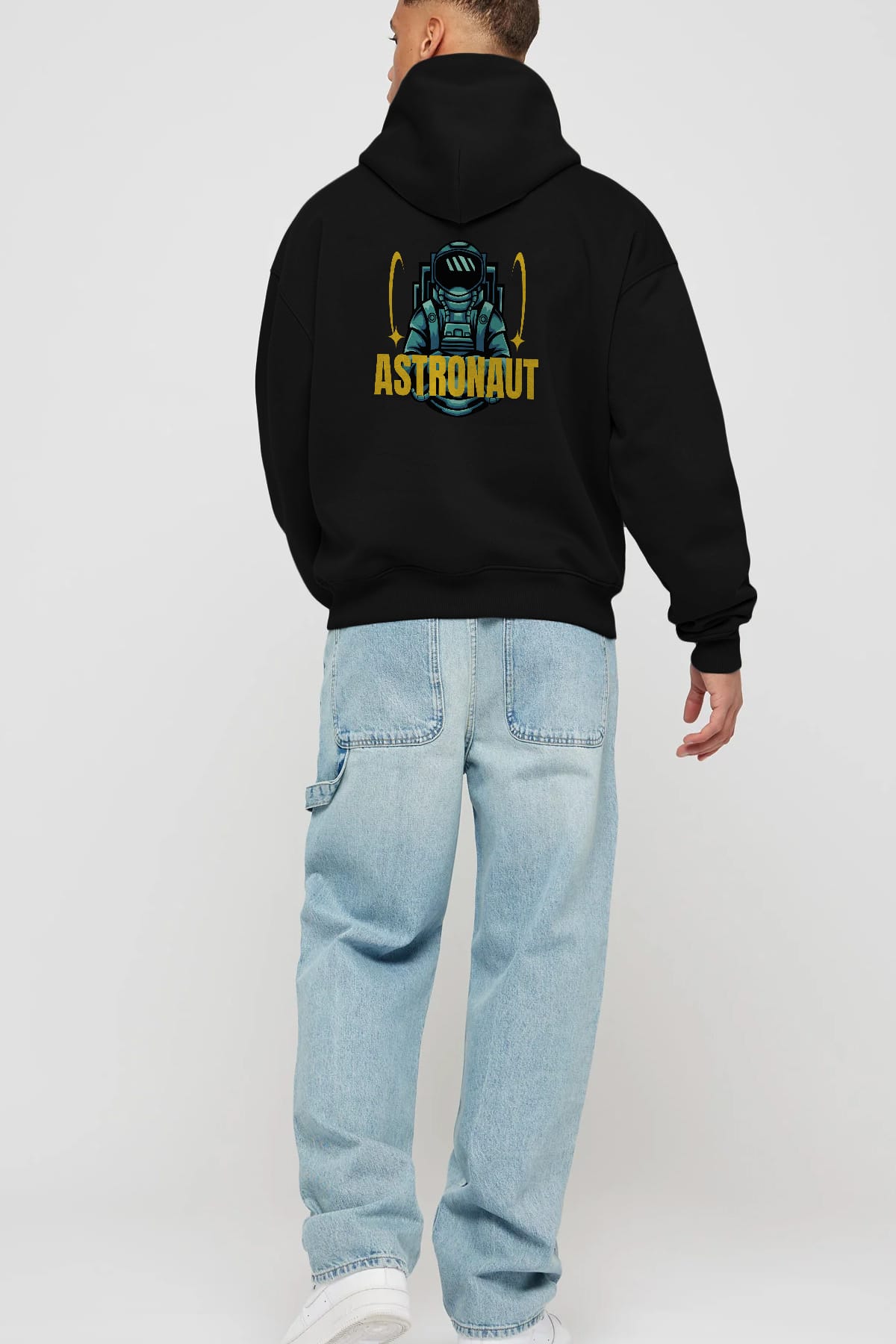 Astronaut Arka Baskılı Oversize Hoodie Kapüşonlu Sweatshirt Erkek Kadın Unisex