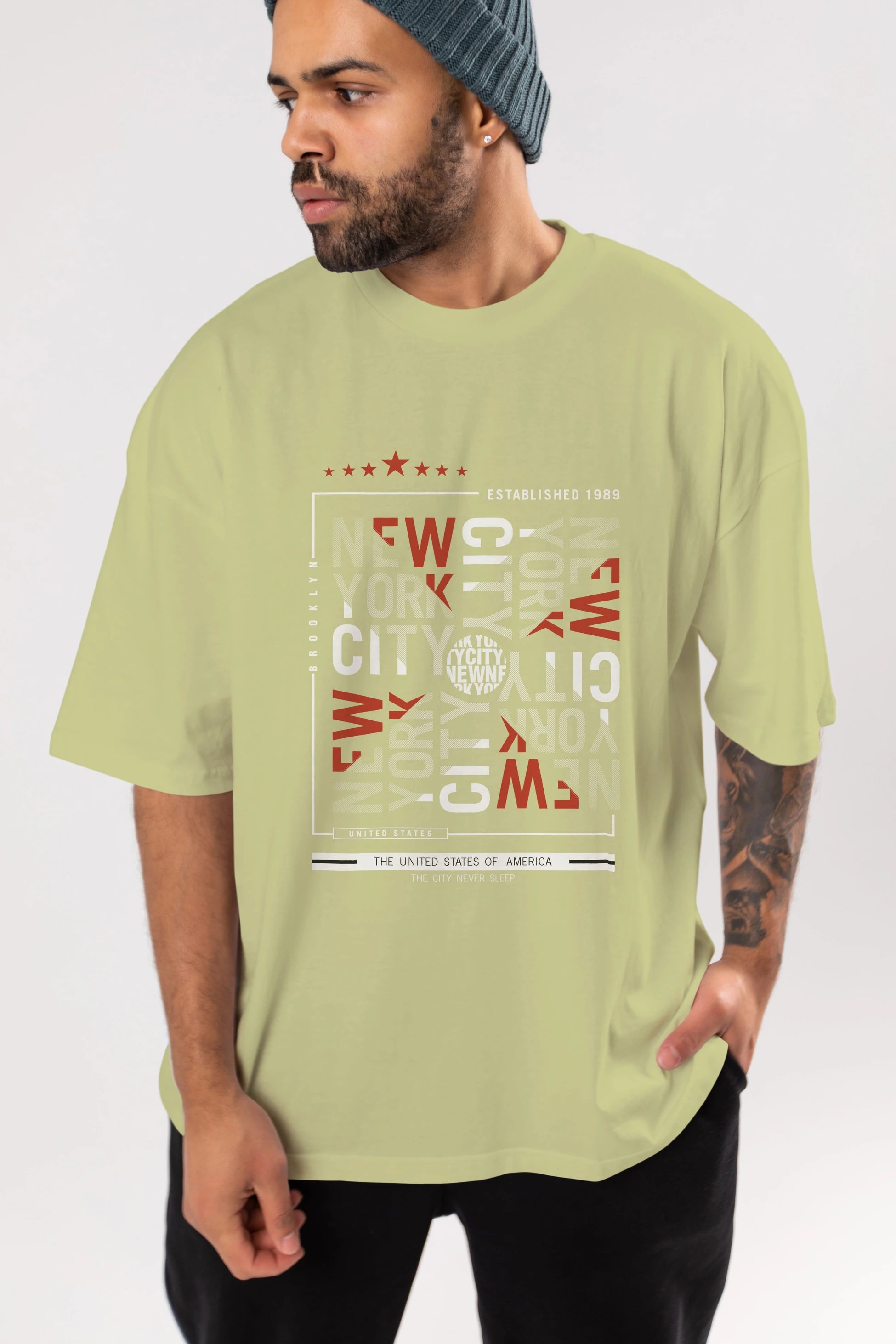 New York Style 2 Ön Baskılı Oversize t-shirt Erkek Kadın Unisex