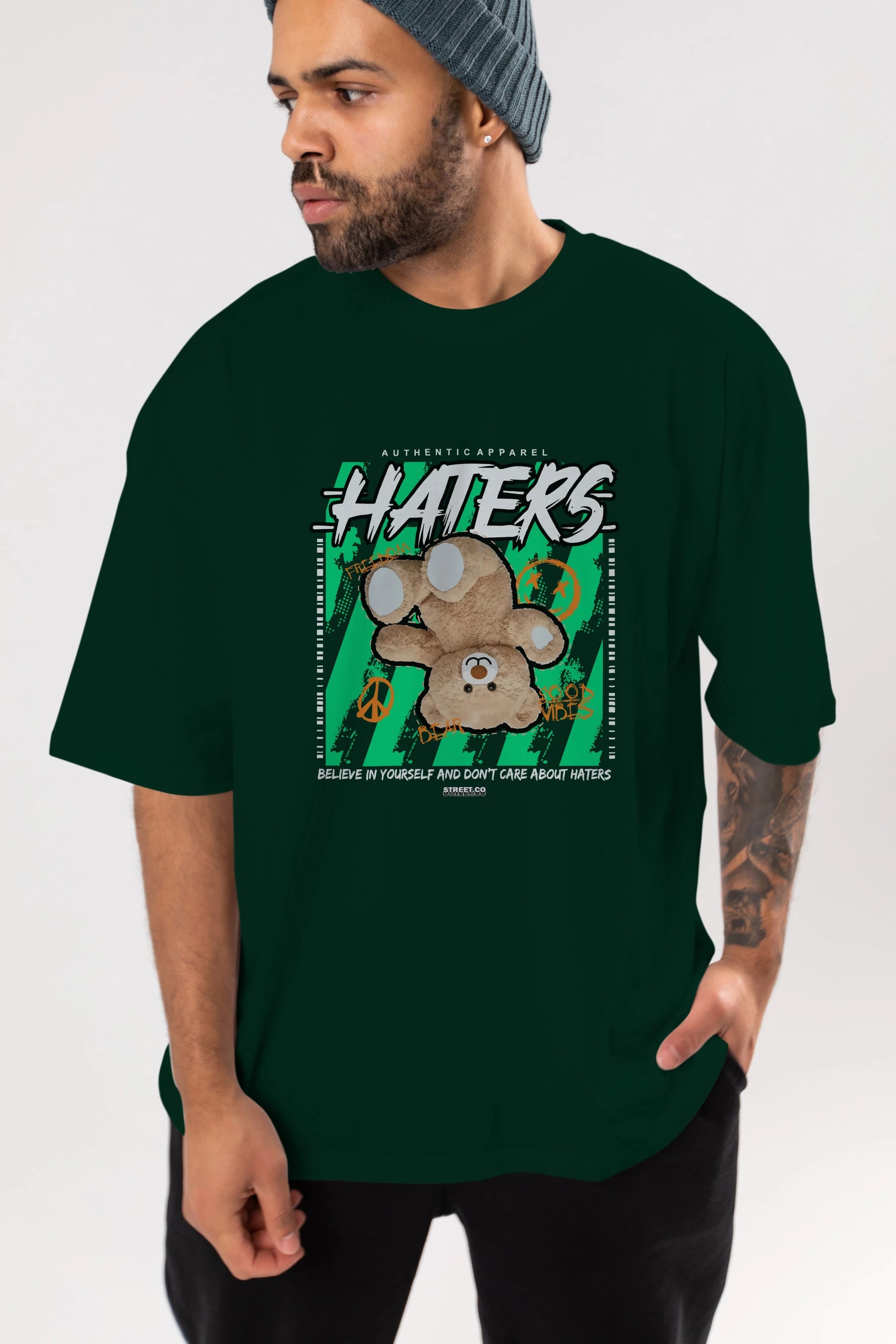 Haters Bear Ön Baskılı Oversize t-shirt Erkek Kadın Unisex