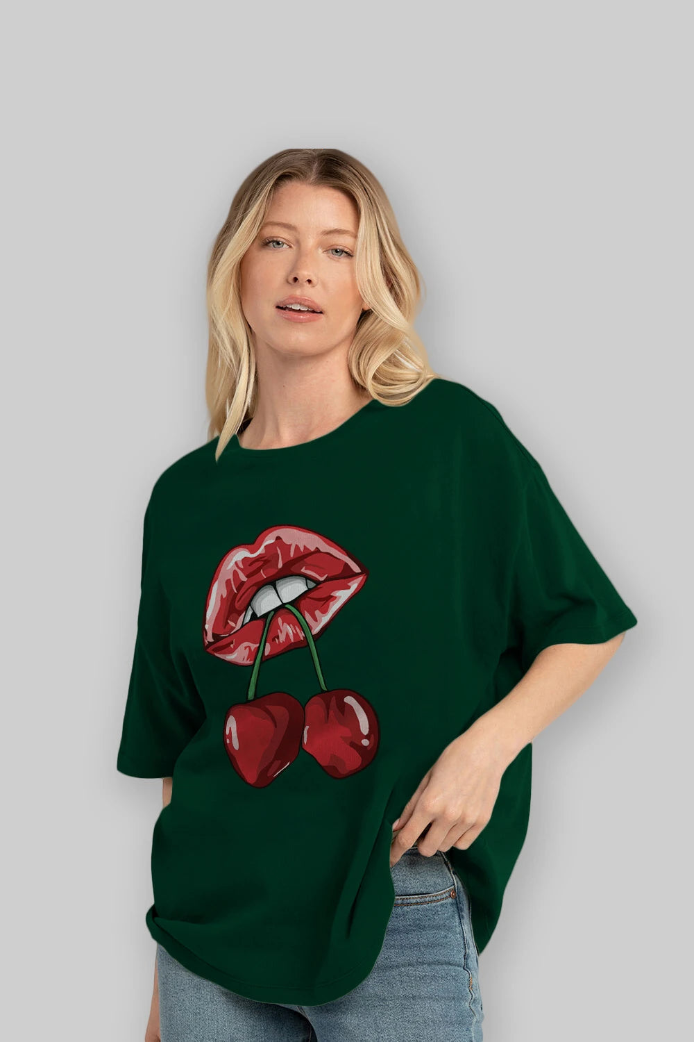 Cherry Cherries 11 Ön Baskılı Oversize t-shirt Erkek Kadın Pamuk Bisiklet Yaka tişort