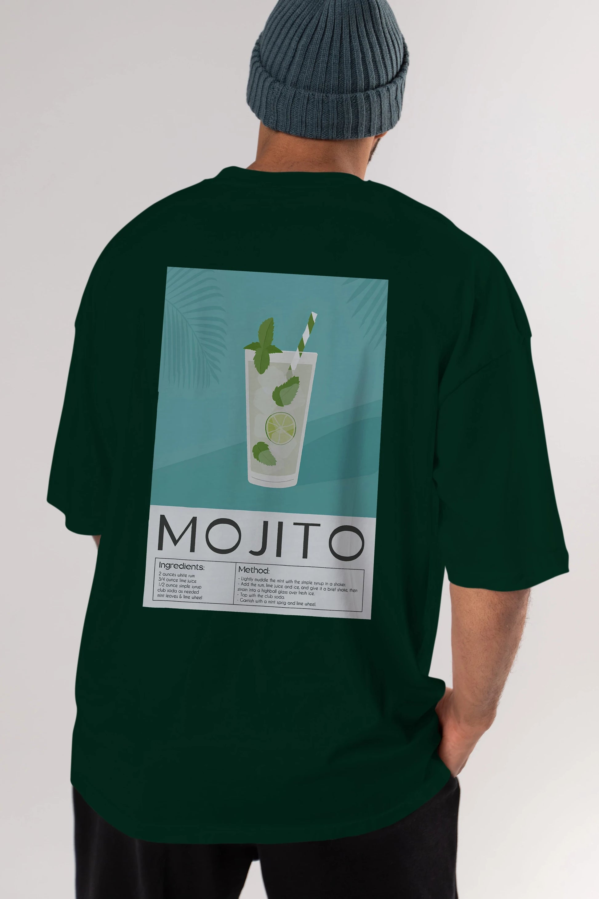 Mojito 4 Arka Baskılı Oversize t-shirt Erkek Kadın Unisex %100 Pamuk Bisiklet Yaka tişort