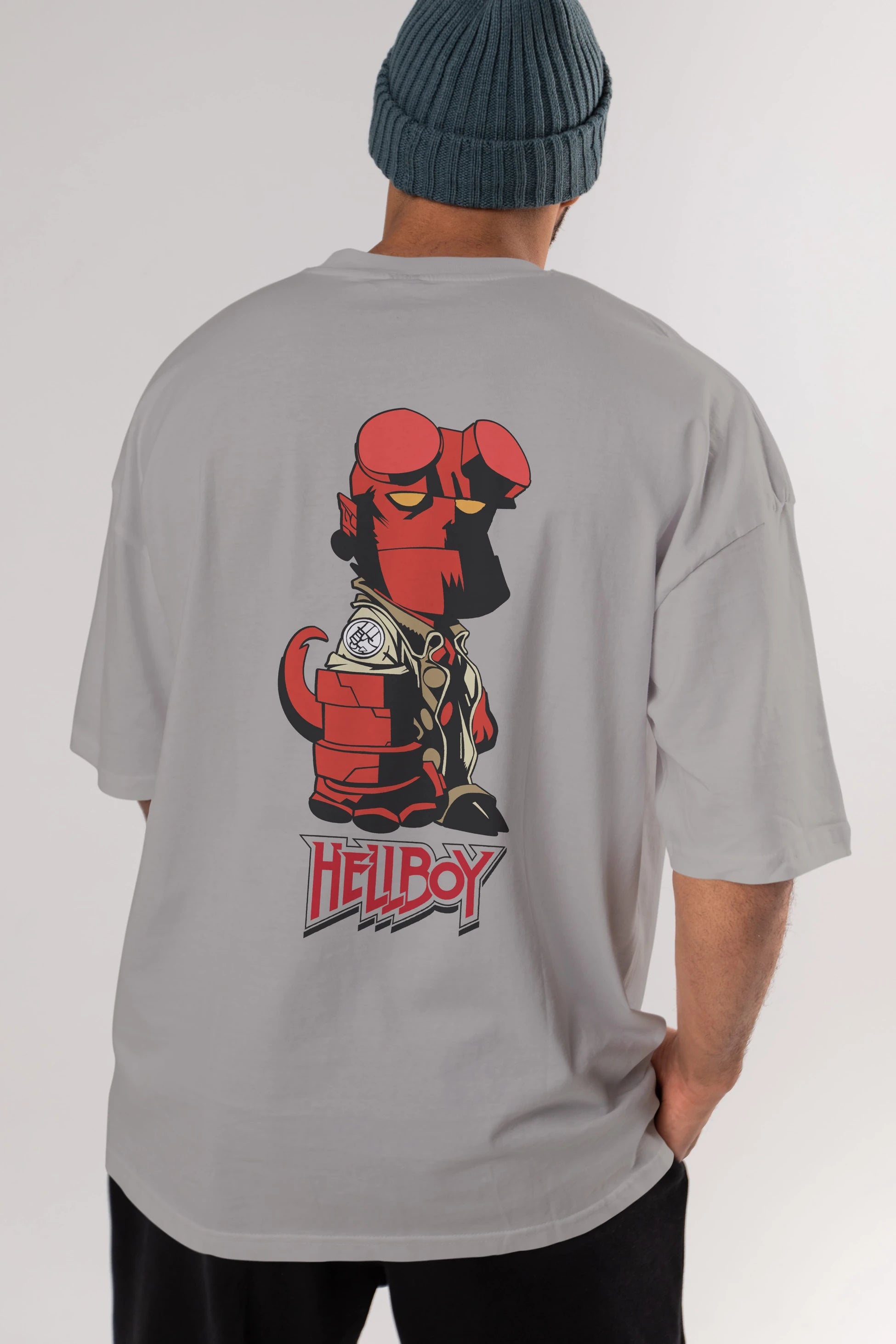 Hellboy (1) Arka Baskılı Oversize t-shirt Erkek Kadın Unisex %100 Pamuk Bisiklet Yaka tişort