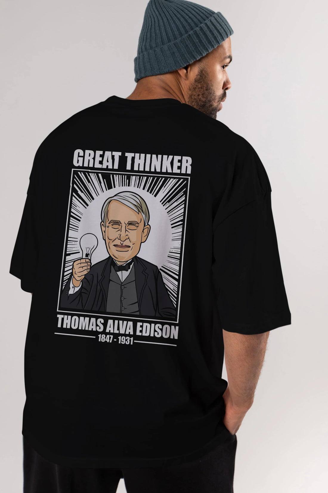 Thomas Alfa Edison Arka Baskılı Oversize t-shirt Erkek Kadın Unisex %100 Pamuk tişort