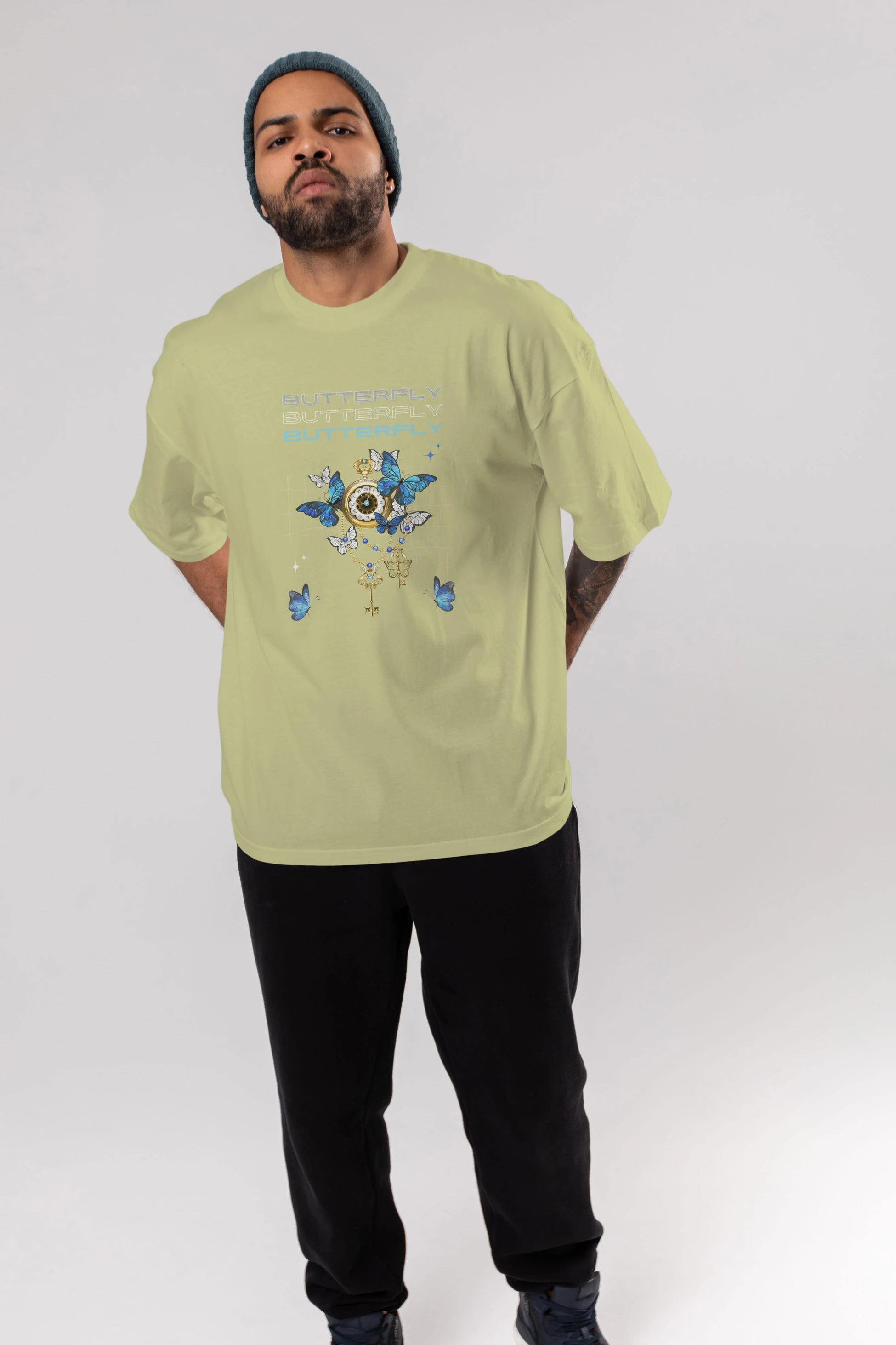 Butterfly Yazılı Ön Baskılı Oversize t-shirt Erkek Kadın Unisex