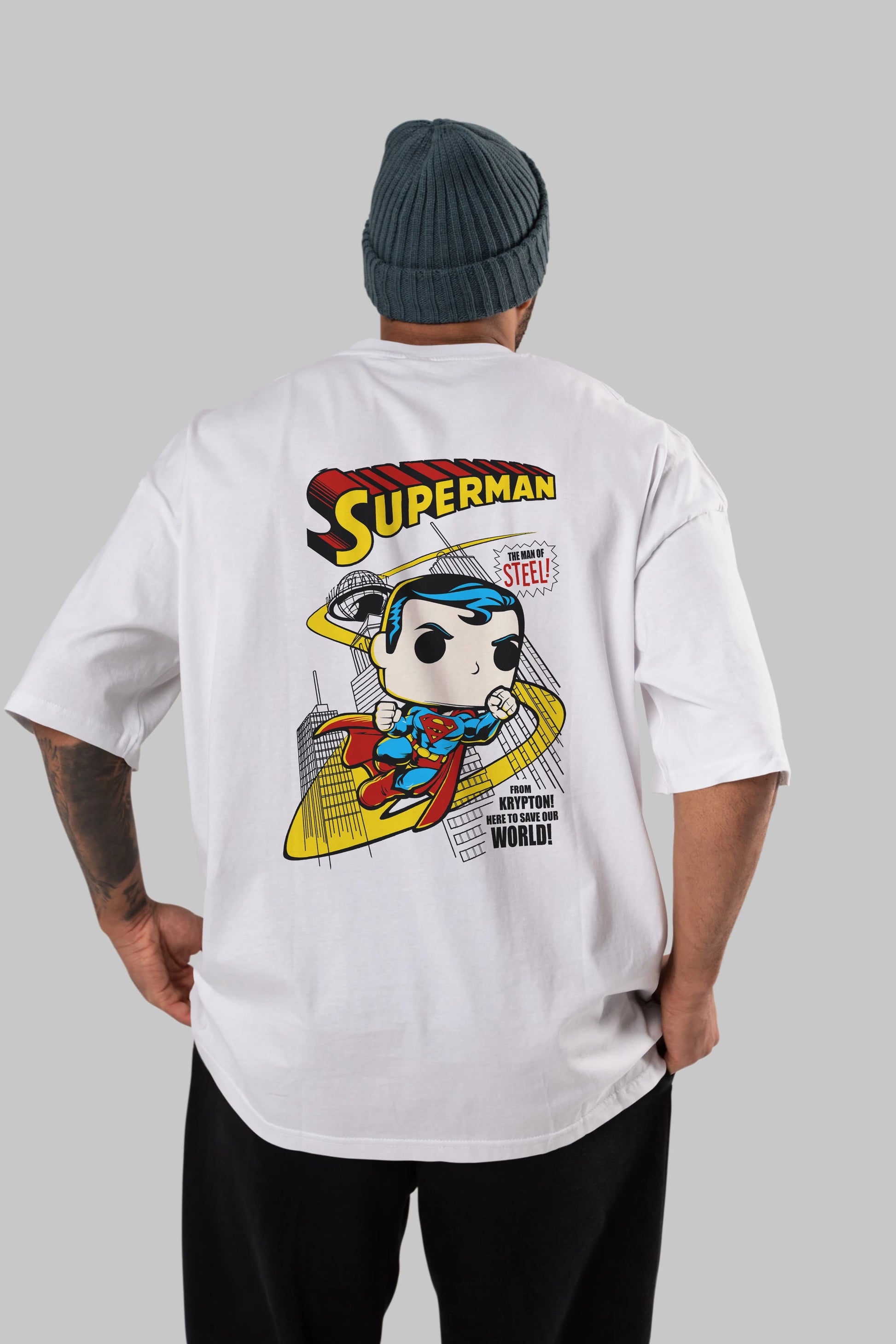 Superman (2) Arka Baskılı Oversize t-shirt Erkek Kadın Unisex %100 Pamuk Bisiklet Yaka tişort