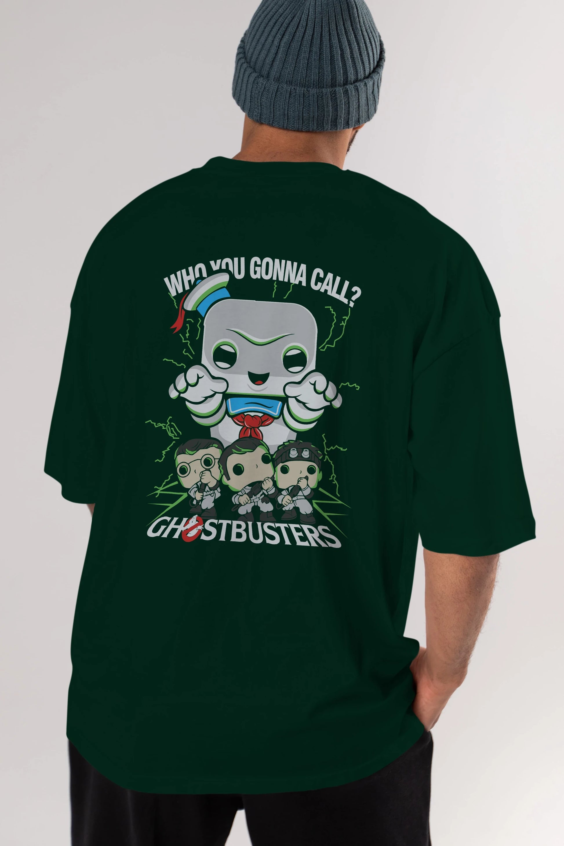 Ghostbusters Arka Baskılı Oversize t-shirt Erkek Kadın Unisex %100 Pamuk Bisiklet Yaka tişort
