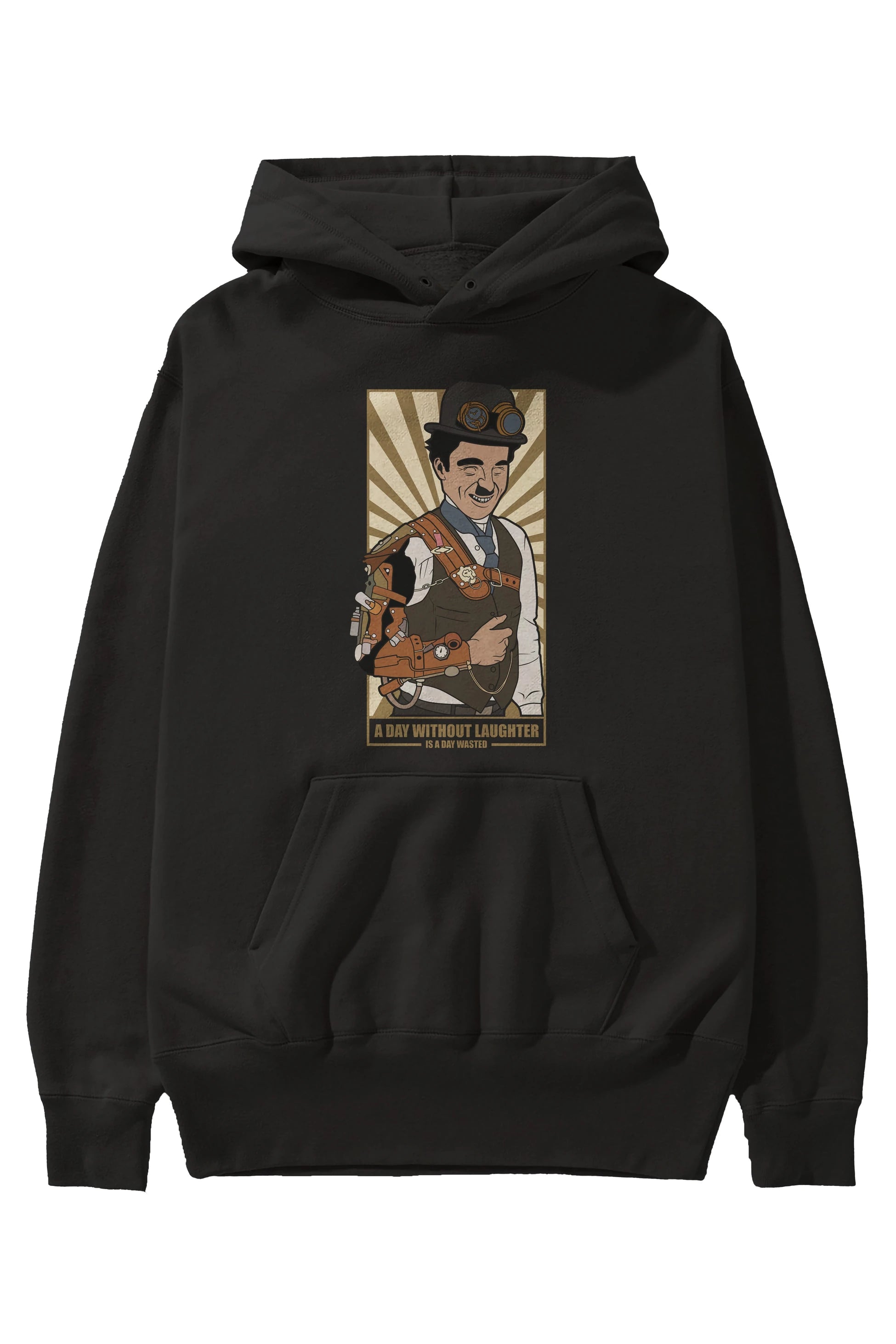 Steampunk Chaplin Ön Baskılı Hoodie Oversize Kapüşonlu Sweatshirt Erkek Kadın Unisex
