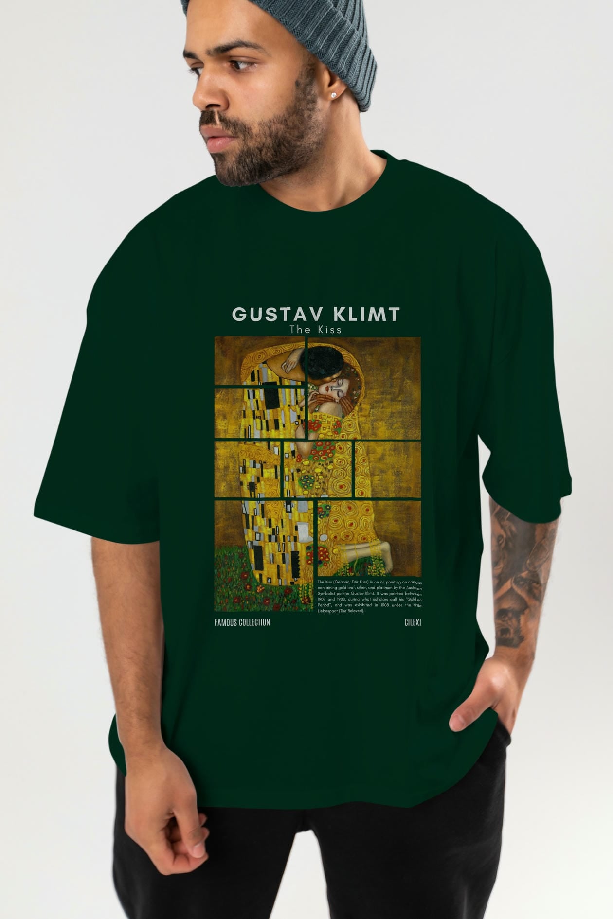 Gustav Klimt The Kiss ön Baskılı Oversize t-shirt Erkek Kadın Bisiklet Yaka Pamuk tişort