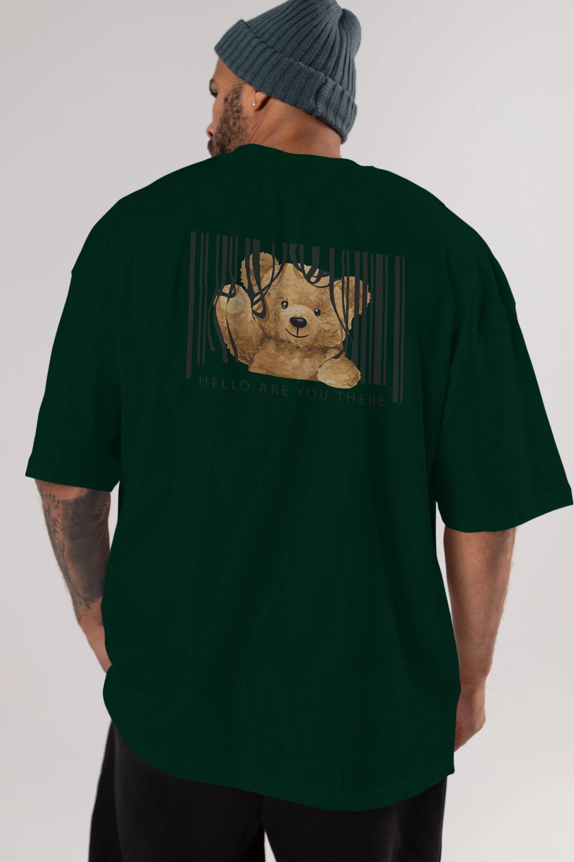 Teddy Bear Hello Arka Baskılı Oversize t-shirt Erkek Kadın Unisex %100 Pamuk