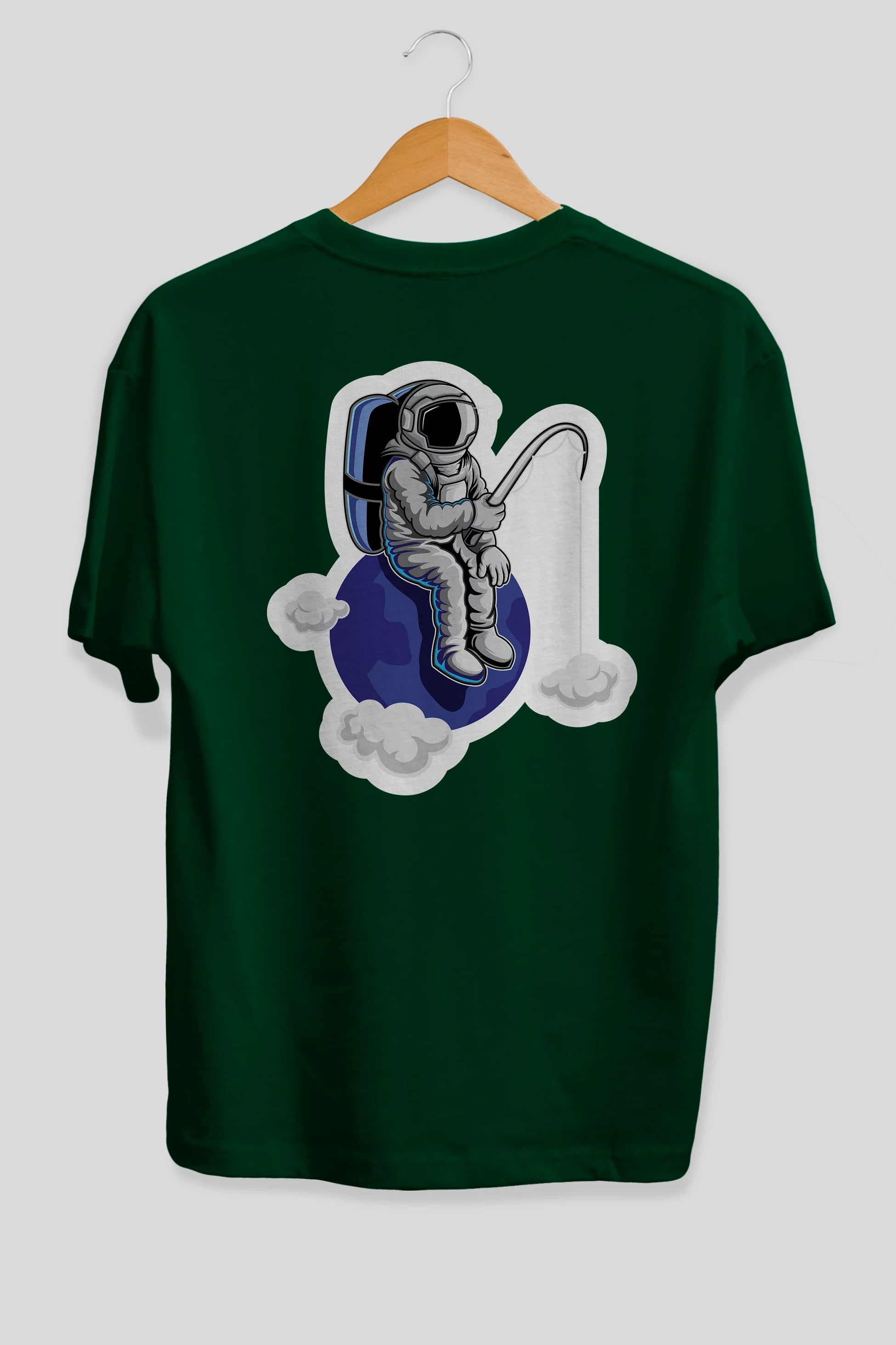 Astronaut Fishing Sticker Arka Baskılı Oversize t-shirt Erkek Kadın Unisex