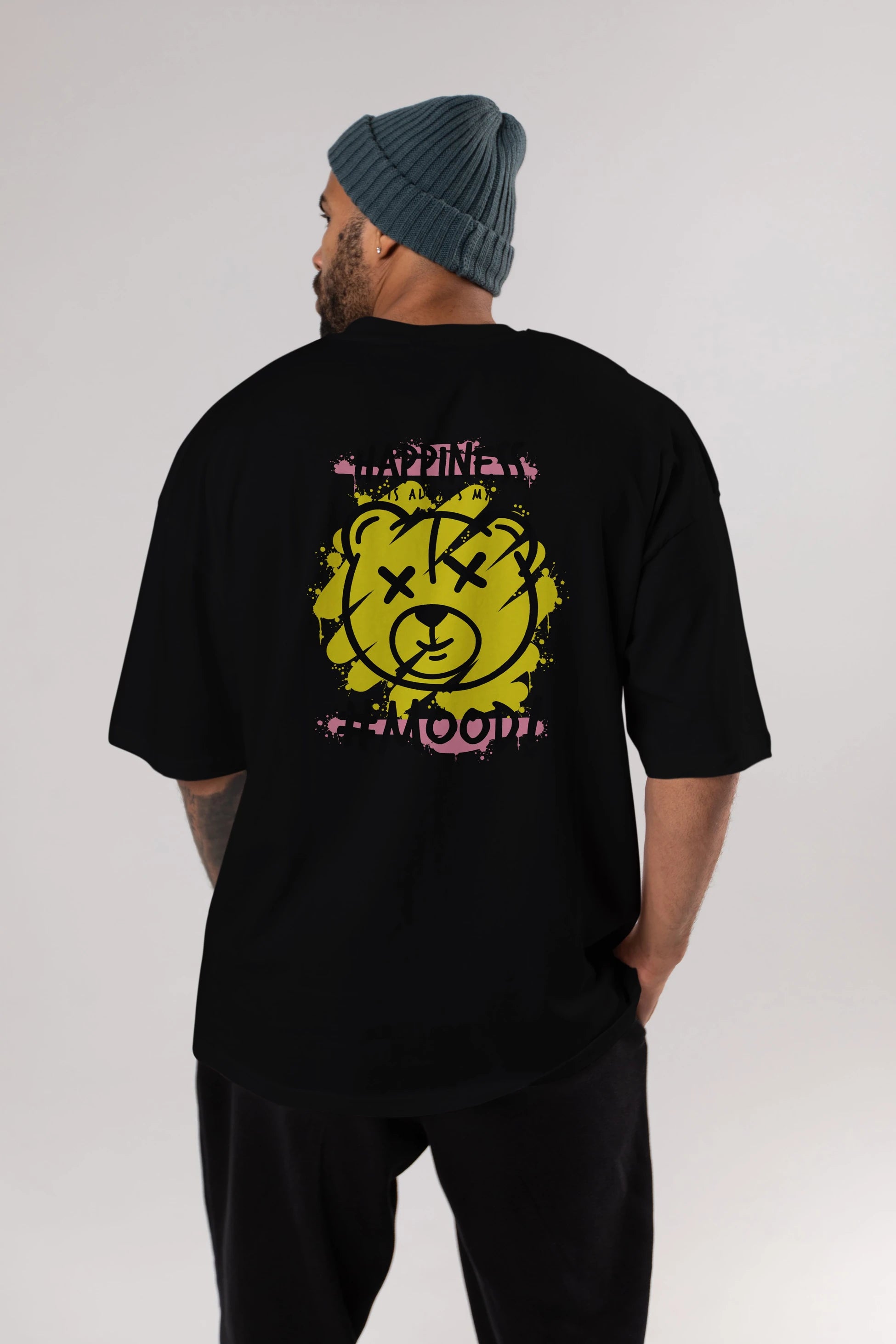 Happiness Mood Bear Arka Baskılı Oversize t-shirt Erkek Kadın Unisex