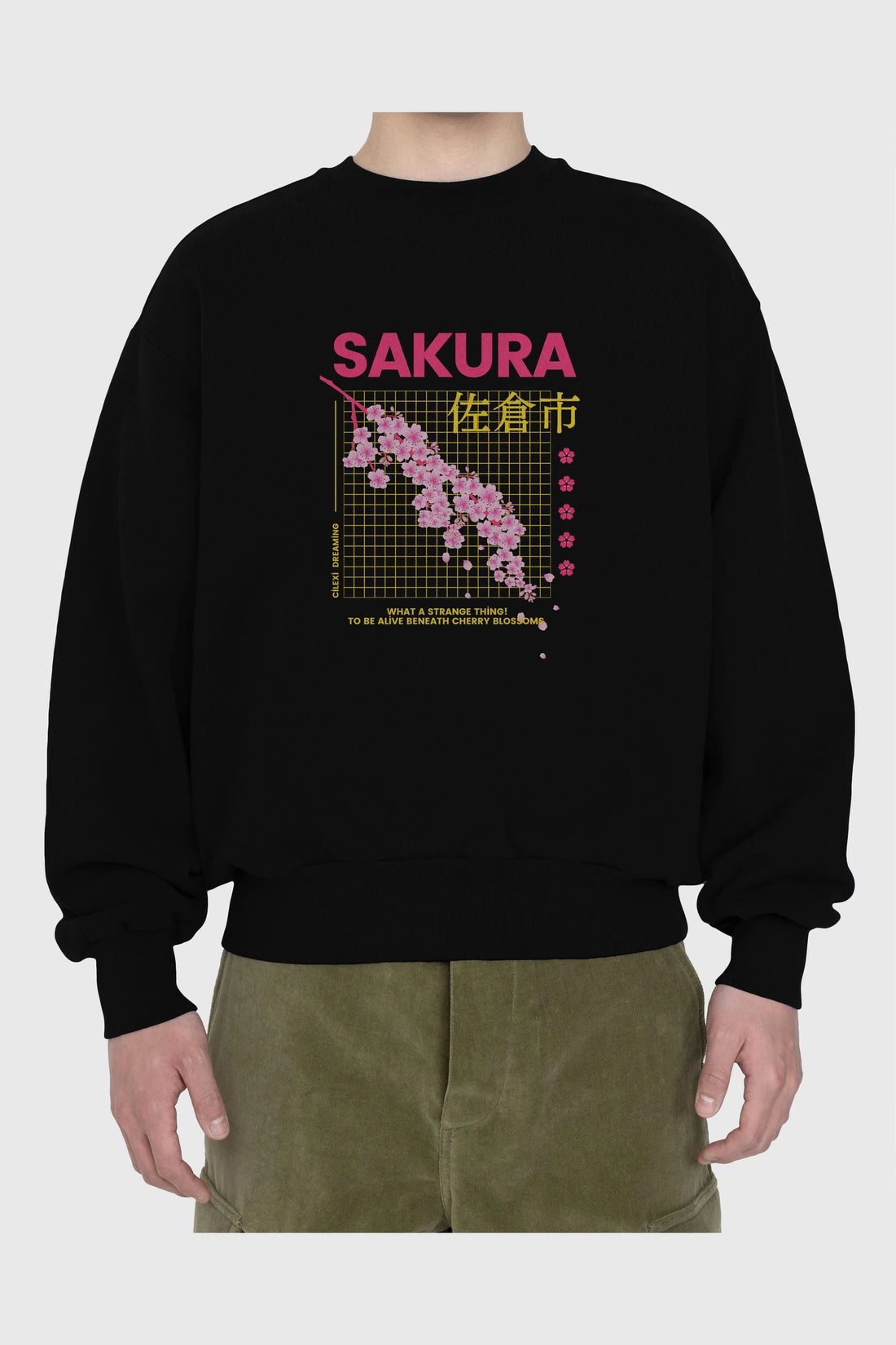 Sakura Streetwear Ön Baskılı Oversize Sweatshirt Erkek Kadın Unisex