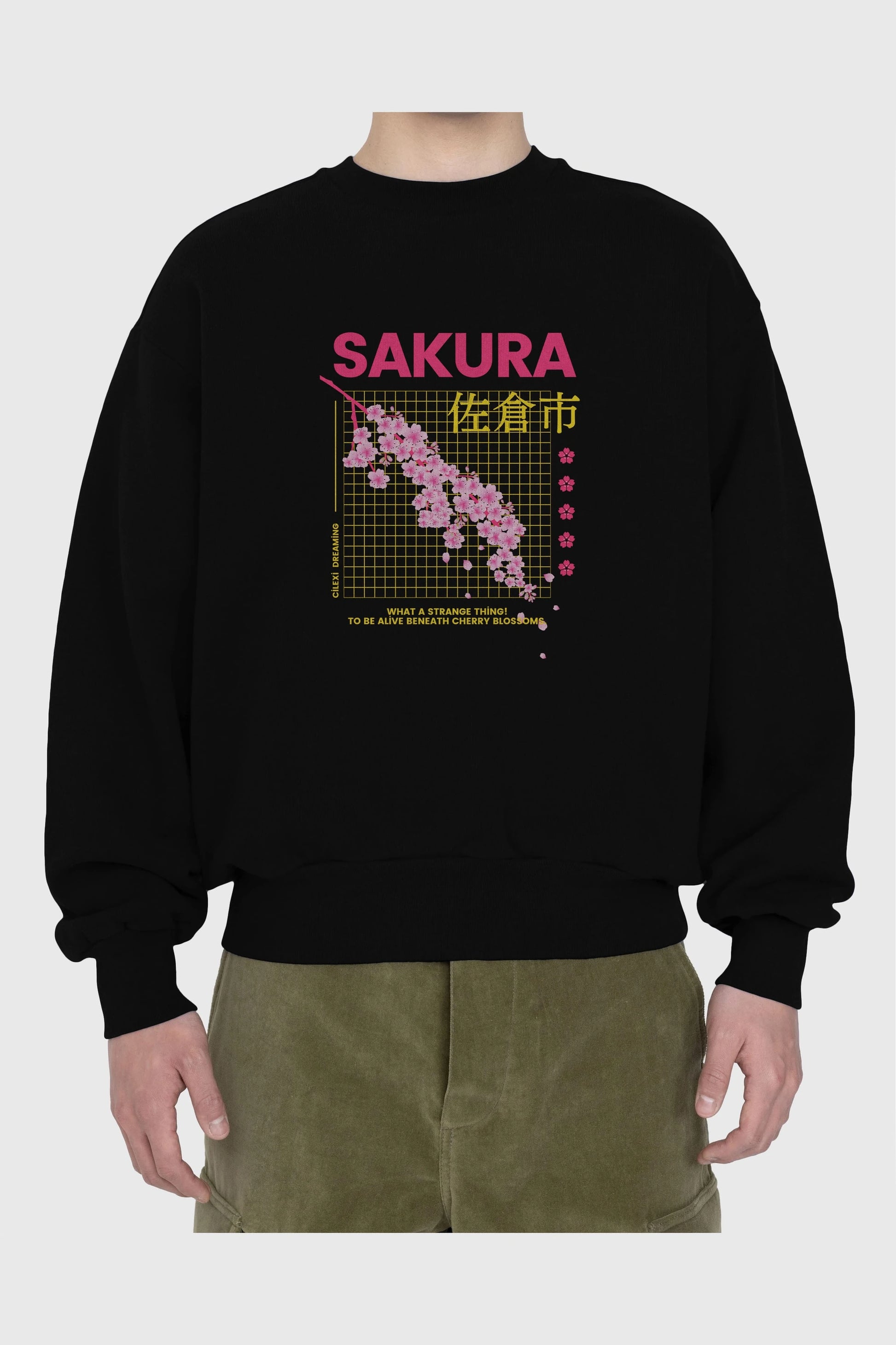Sakura Streetwear Ön Baskılı Oversize Sweatshirt Erkek Kadın Unisex