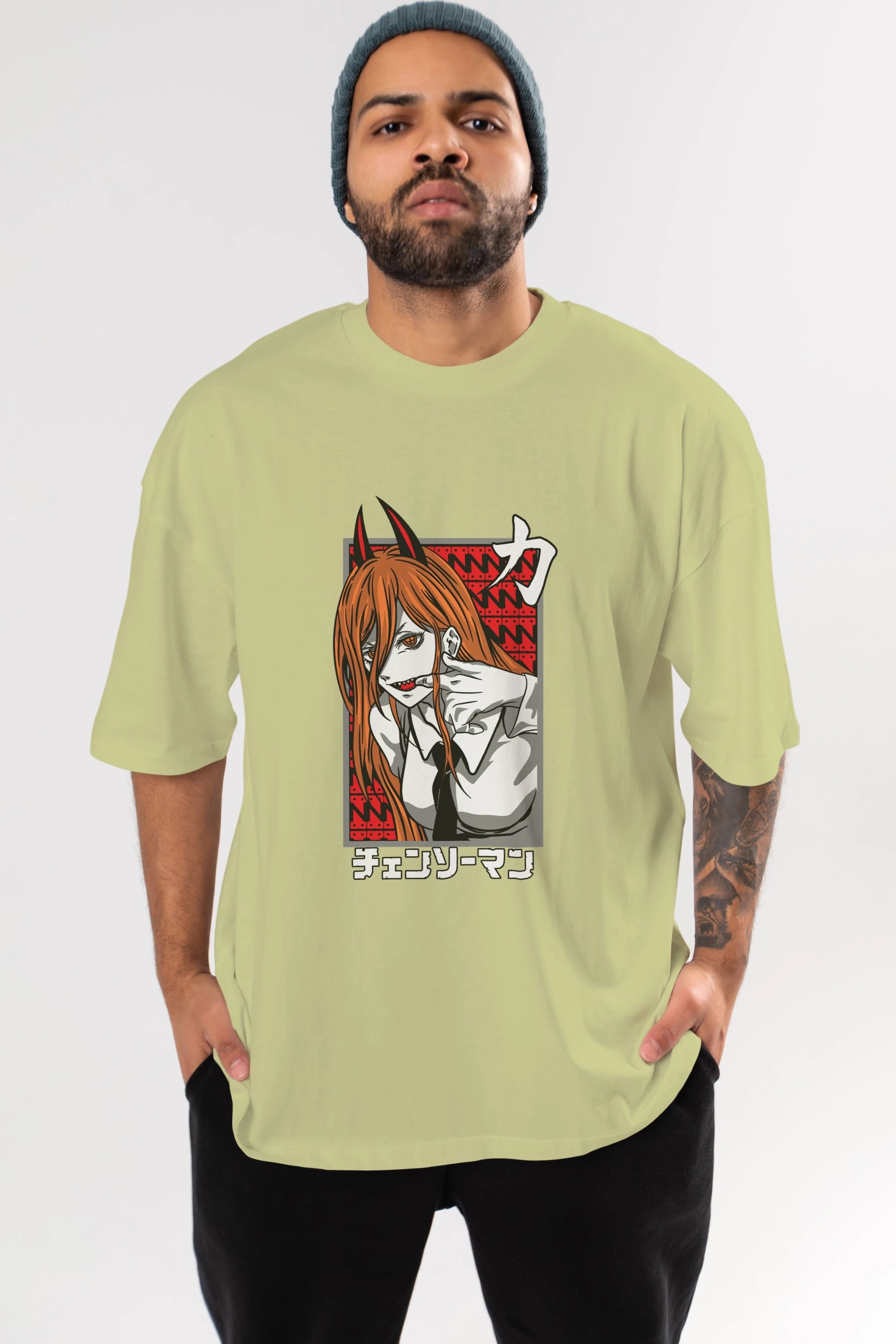 CHAINSAWMAN POWER Anime Ön Baskılı Oversize t-shirt %100 pamuk Erkek Kadın Unisex