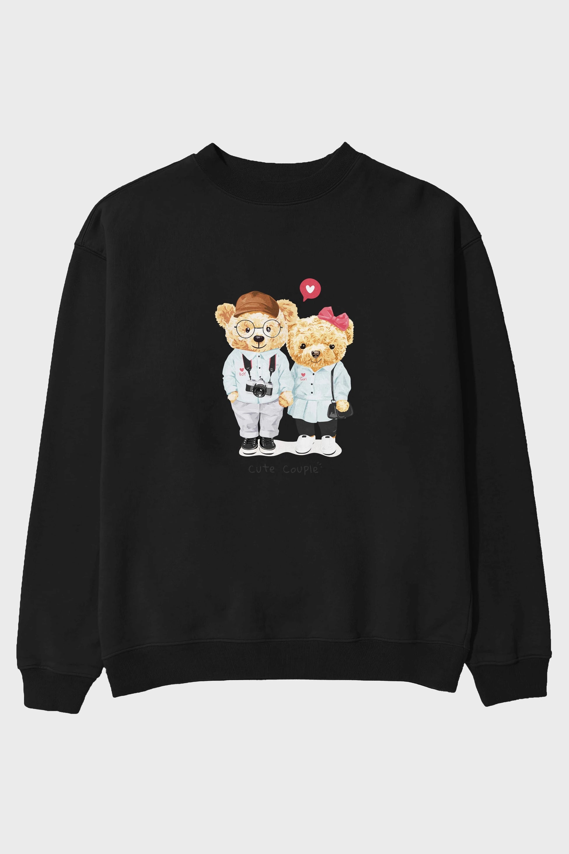 Teddy Bear Cute Couple Ön Baskılı Oversize Sweatshirt Erkek Kadın Unisex