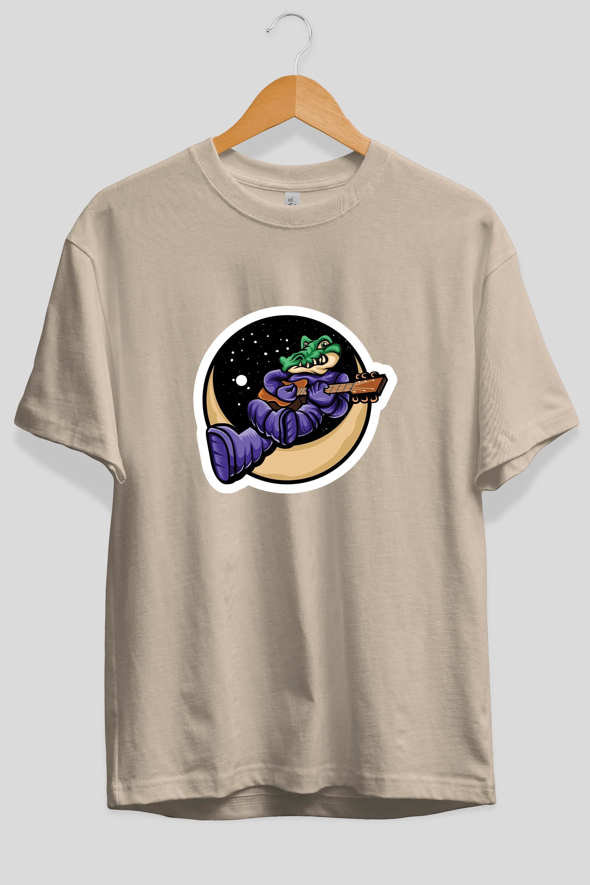 Space Crocodile Sticker Ön Baskılı Oversize t-shirt Erkek Kadın Unisex