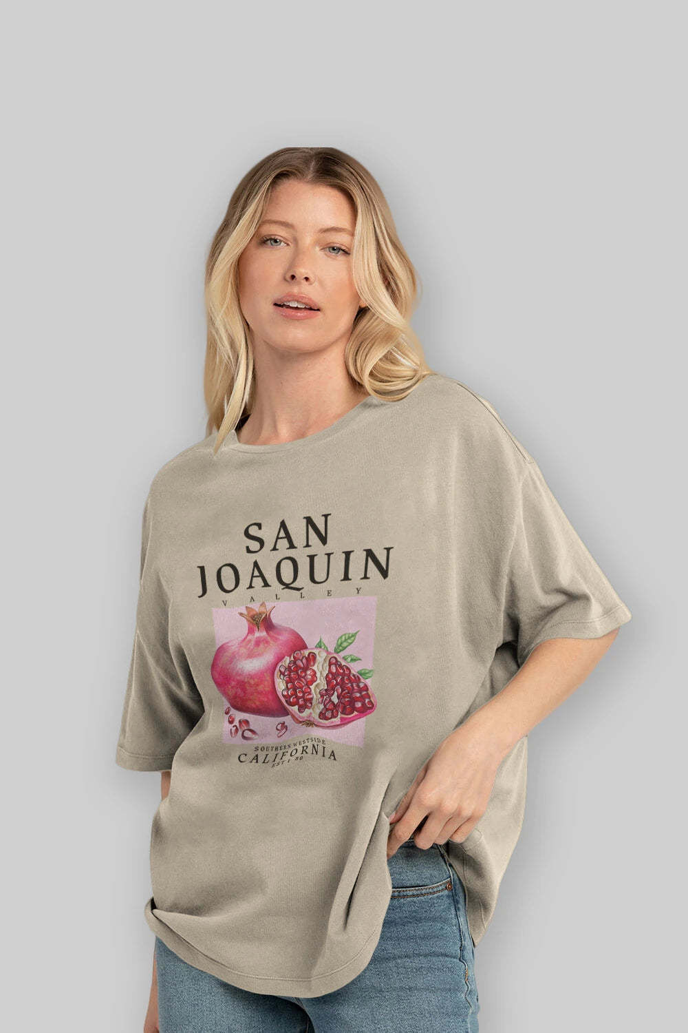 San Joaquin Nar Ön Baskılı Oversize t-shirt Erkek Kadın Pamuk Bisiklet Yaka tişort