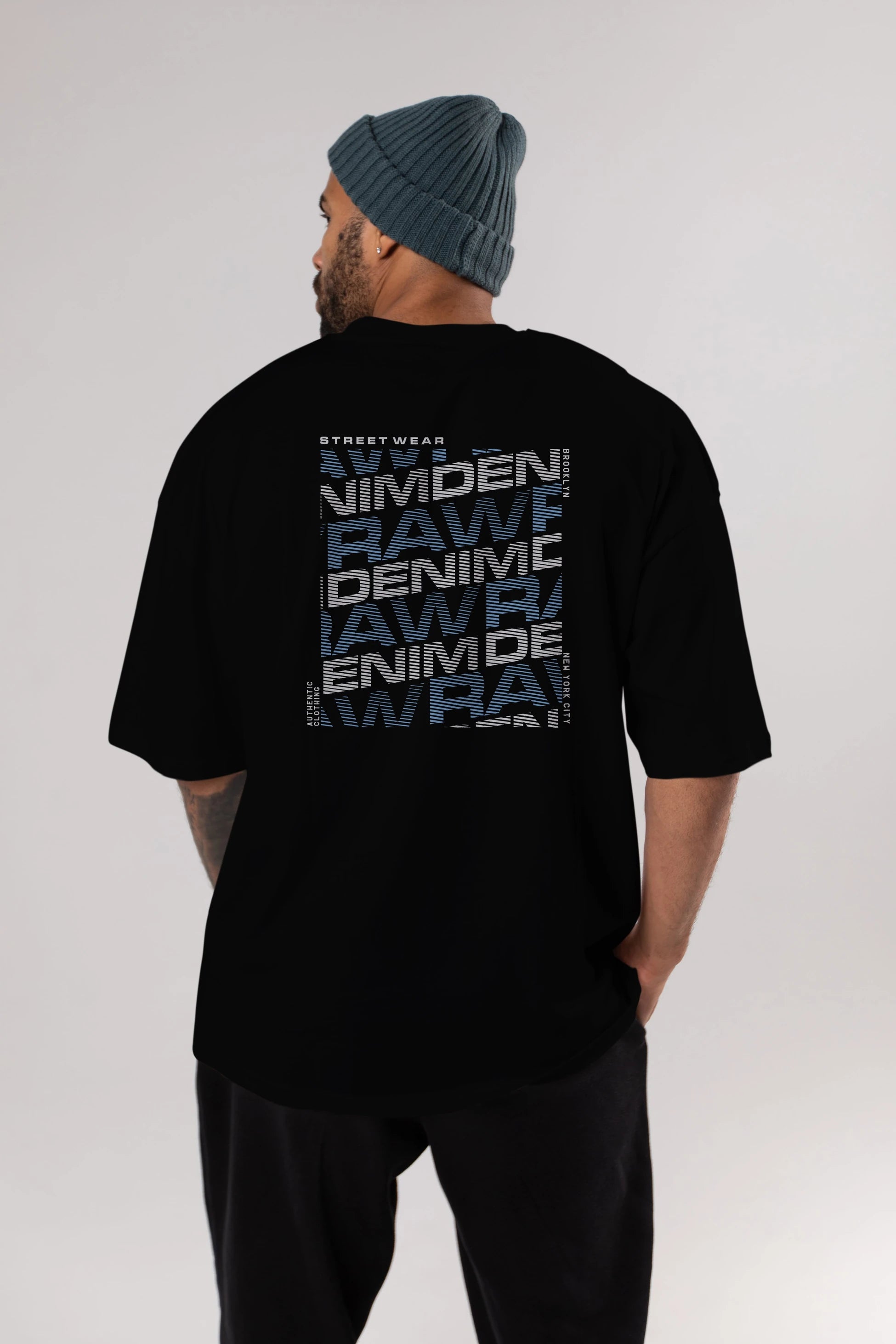 Raw Denim Arka Baskılı Oversize t-shirt Erkek Kadın Unisex