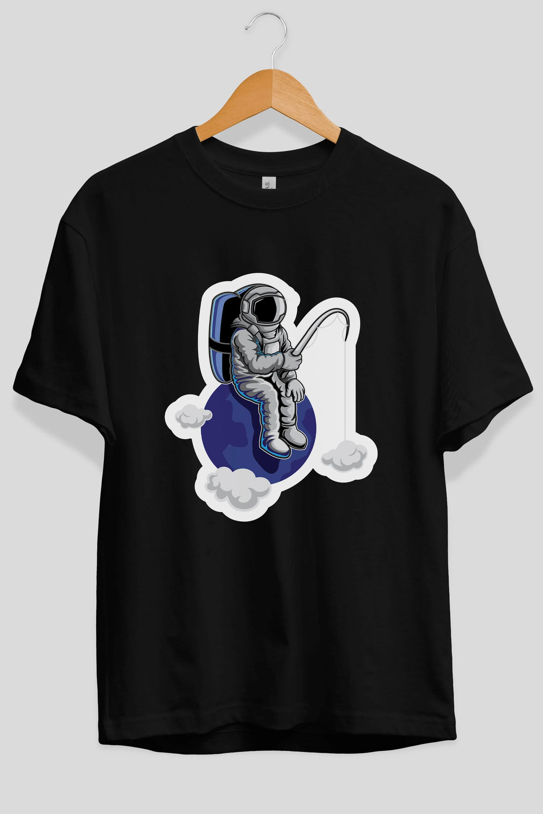 Astronaut Fishing Sticker Ön Baskılı Oversize t-shirt Erkek Kadın Unisex