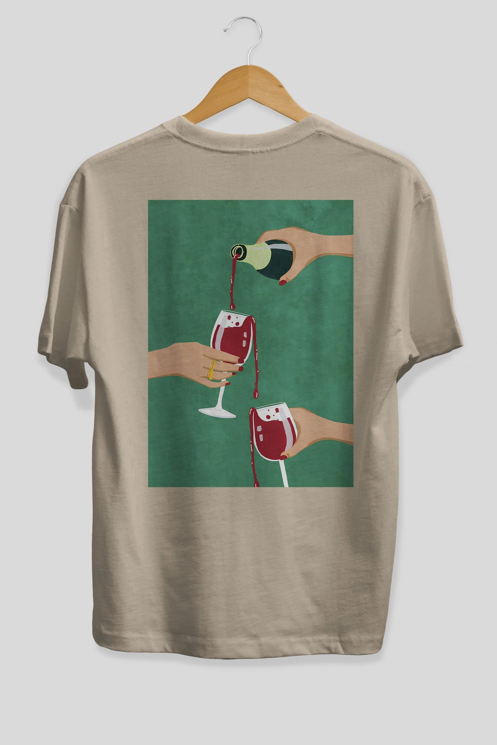 Wine 2 Arka Baskılı Oversize t-shirt Erkek Kadın Unisex %100 Pamuk Bisiklet Yaka tişort