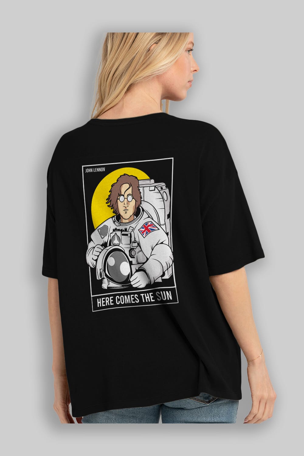 John Lennon Astronot Arka Baskılı Oversize t-shirt Erkek Kadın Unisex %100 Pamuk tişort