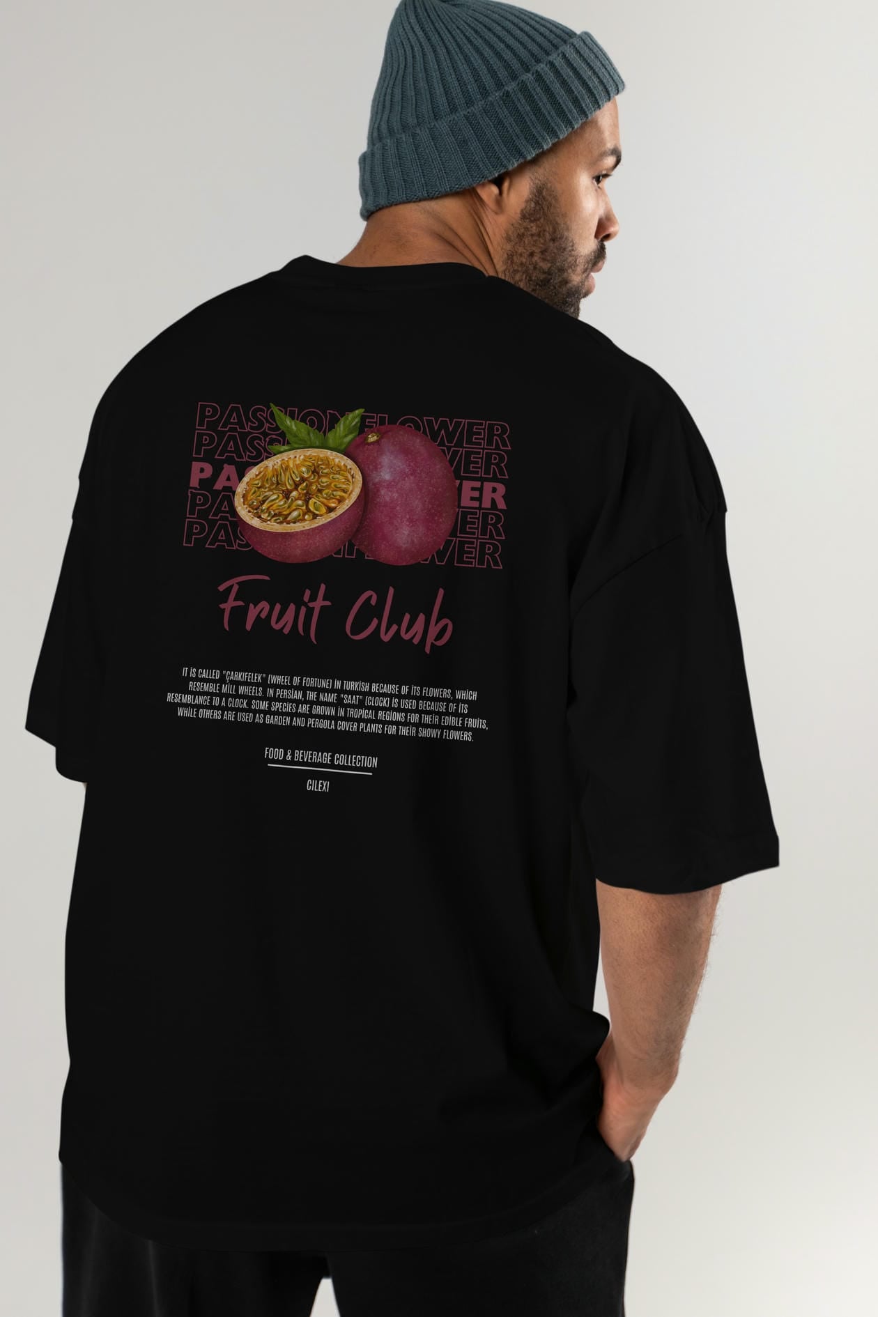 Passionflower Arka Baskılı Oversize t-shirt Erkek Kadın Pamuk Bisiklet Yaka tişort
