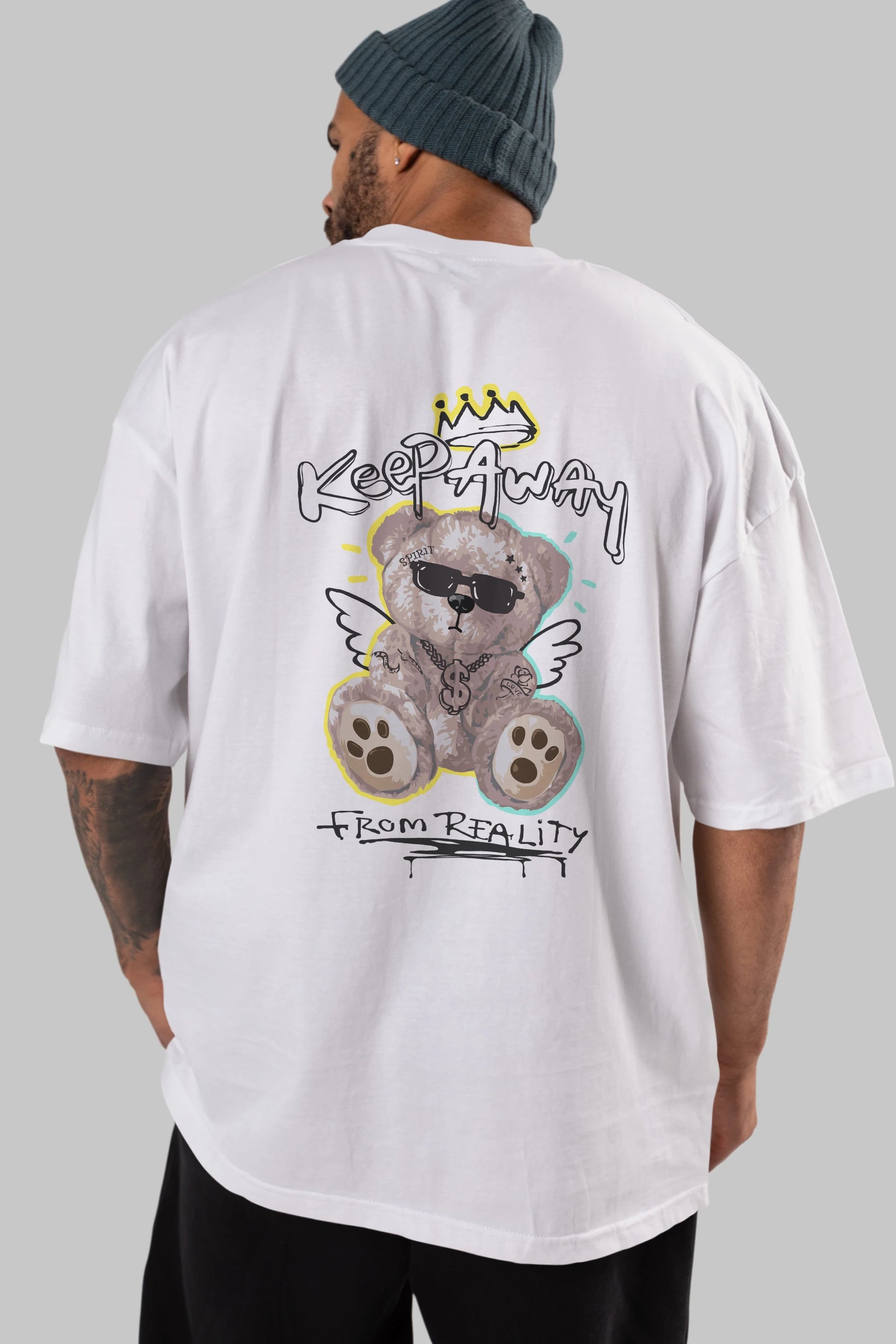 Keep Away Bear 2 Arka Baskılı Oversize t-shirt Erkek Kadın Unisex