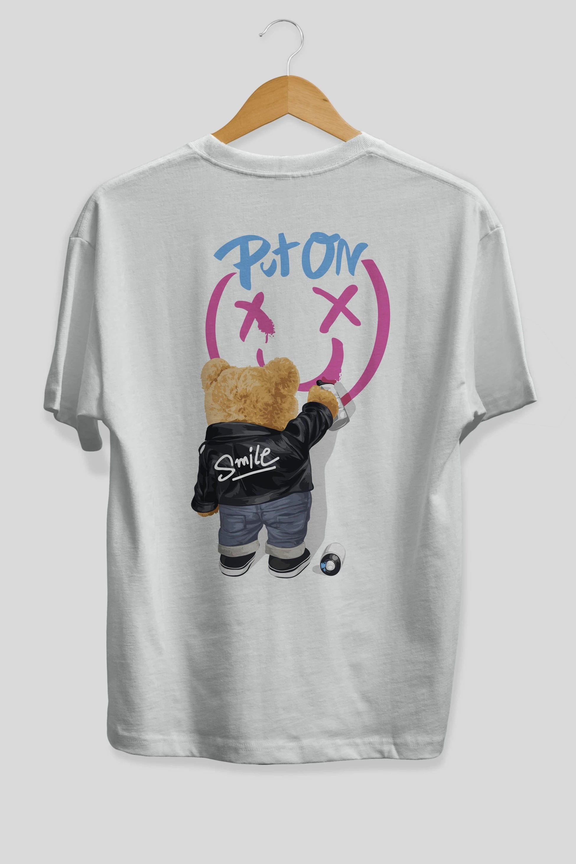 Put on Smile Bear Arka Baskılı Oversize t-shirt Erkek Kadın Unisex
