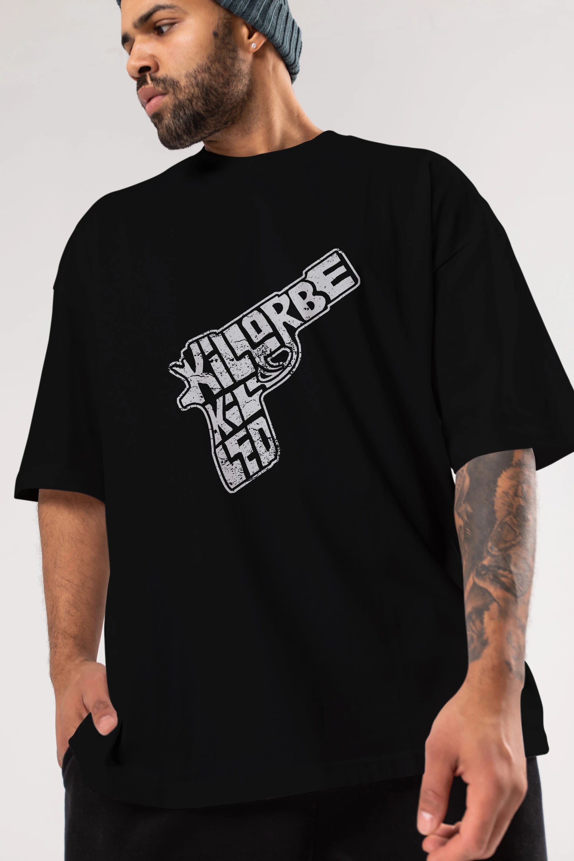 Kill Or Be Killed Ön Baskılı Oversize t-shirt %100 pamuk Erkek Kadın Unisex