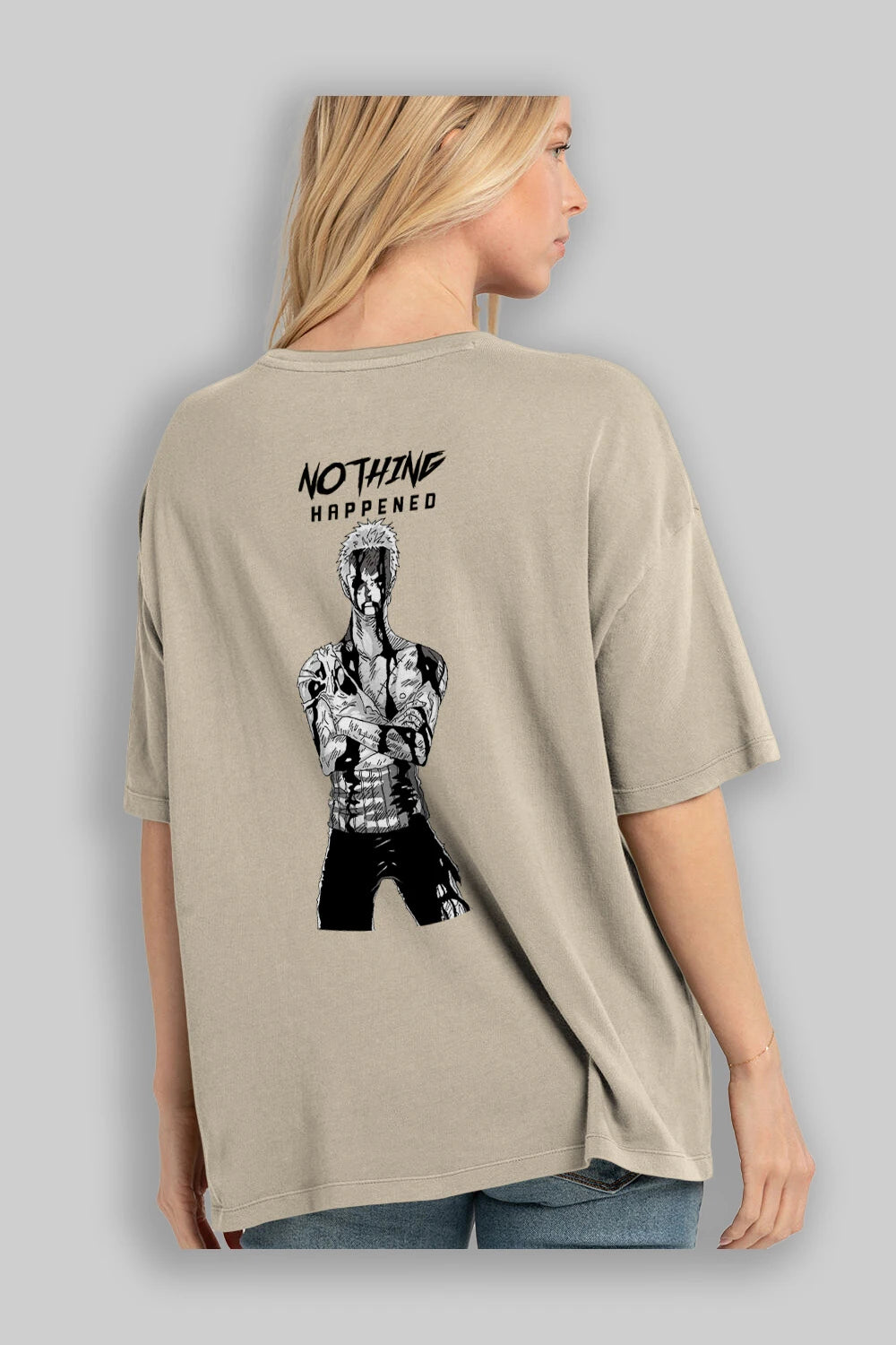Roronoa Zoro 3 Anime Arka Baskılı Oversize t-shirt Erkek Kadın Unisex %100 pamuk tişort