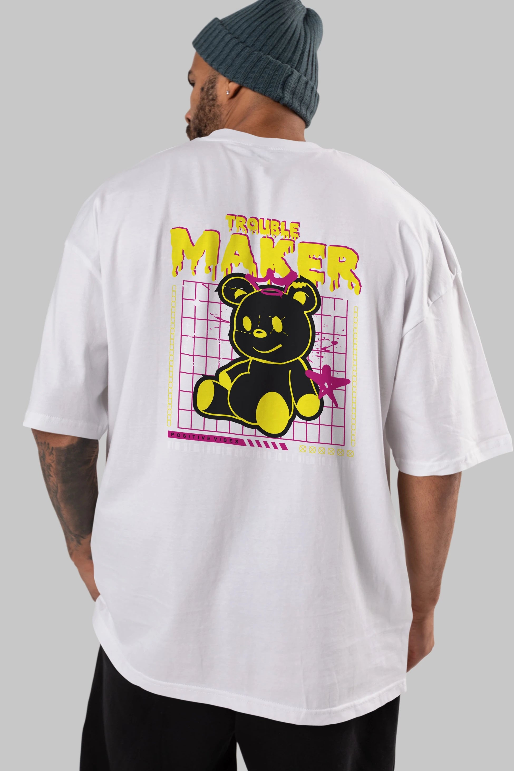 Teddy Bear Trouble Maker Arka Baskılı Oversize t-shirt Erkek Kadın Unisex