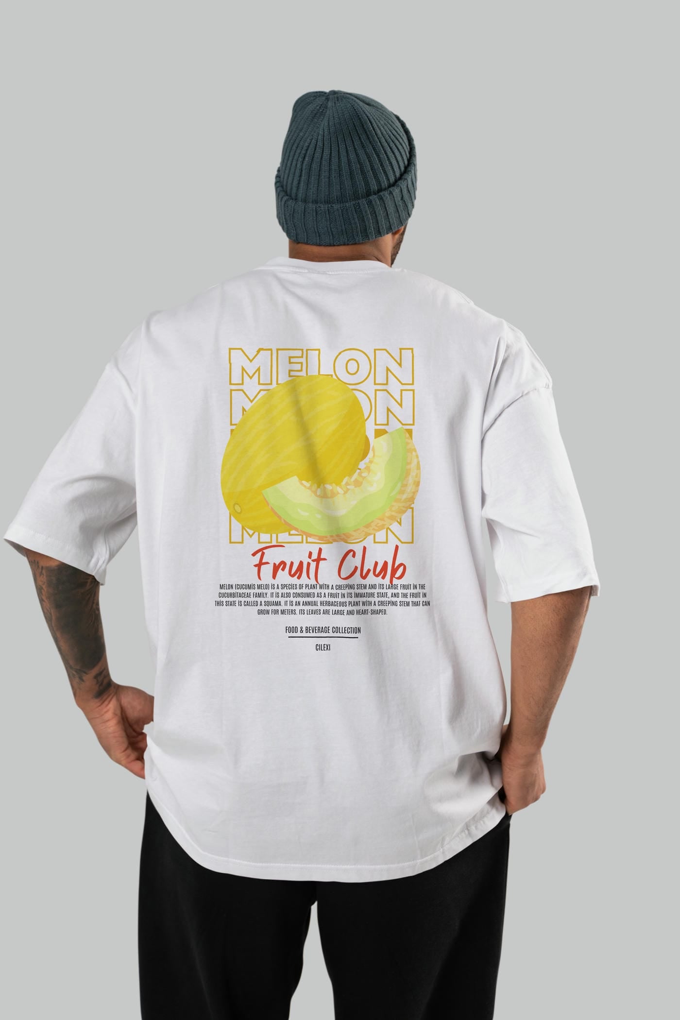 Melon Arka Baskılı Oversize t-shirt Erkek Kadın Pamuk Bisiklet Yaka tişort
