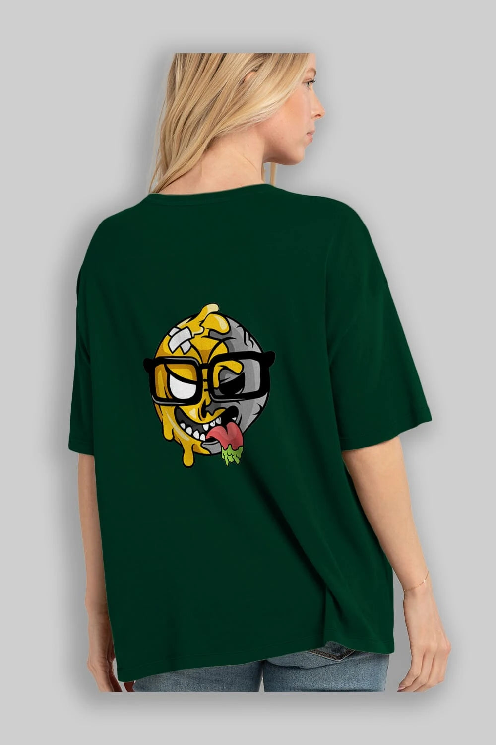 Smiley Nerd Arka Baskılı Oversize t-shirt Erkek Kadın Unisex %100 Pamuk tişort