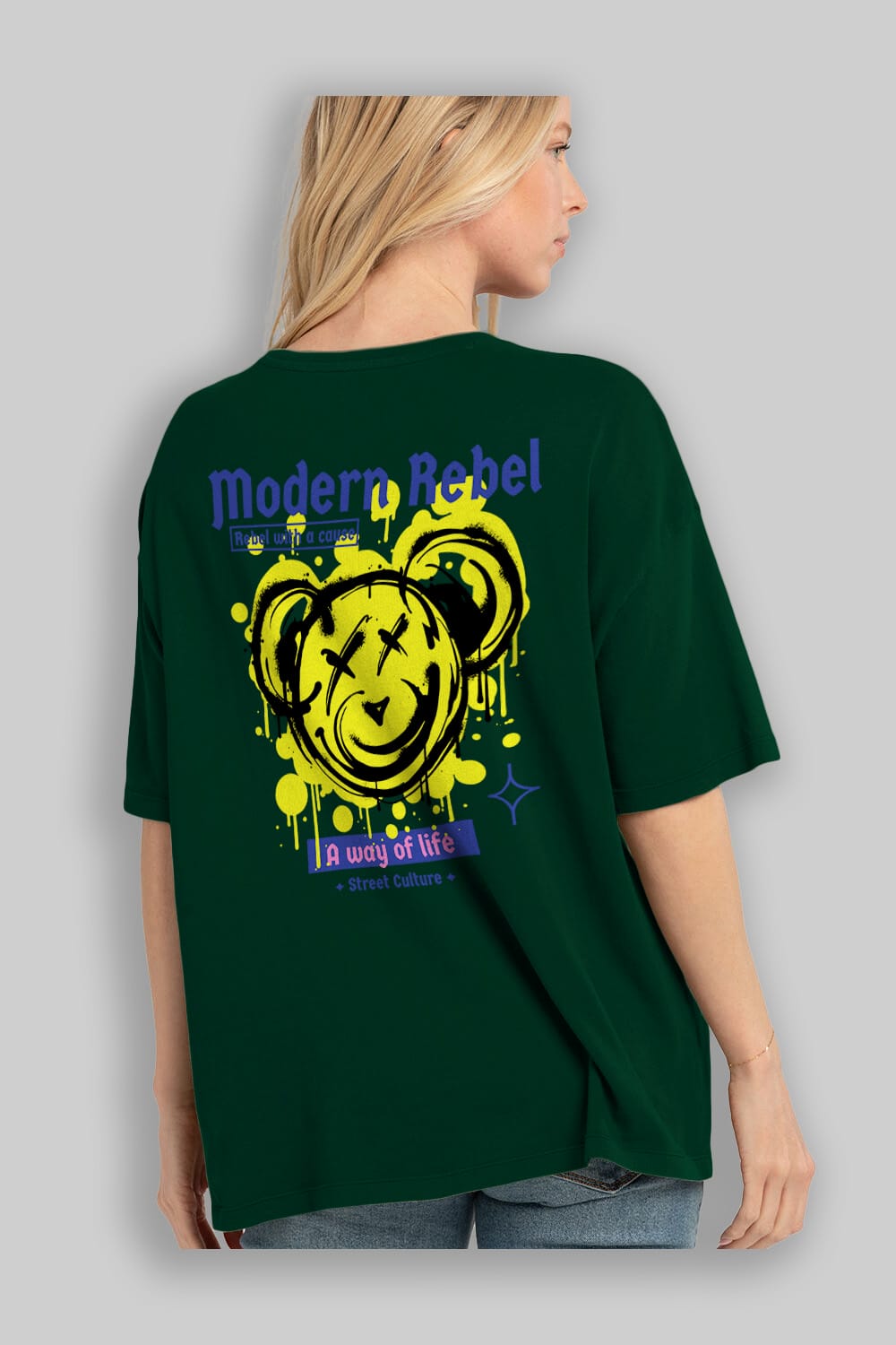 Modern Rebel Bear Arka Baskılı Oversize t-shirt Erkek Kadın Unisex