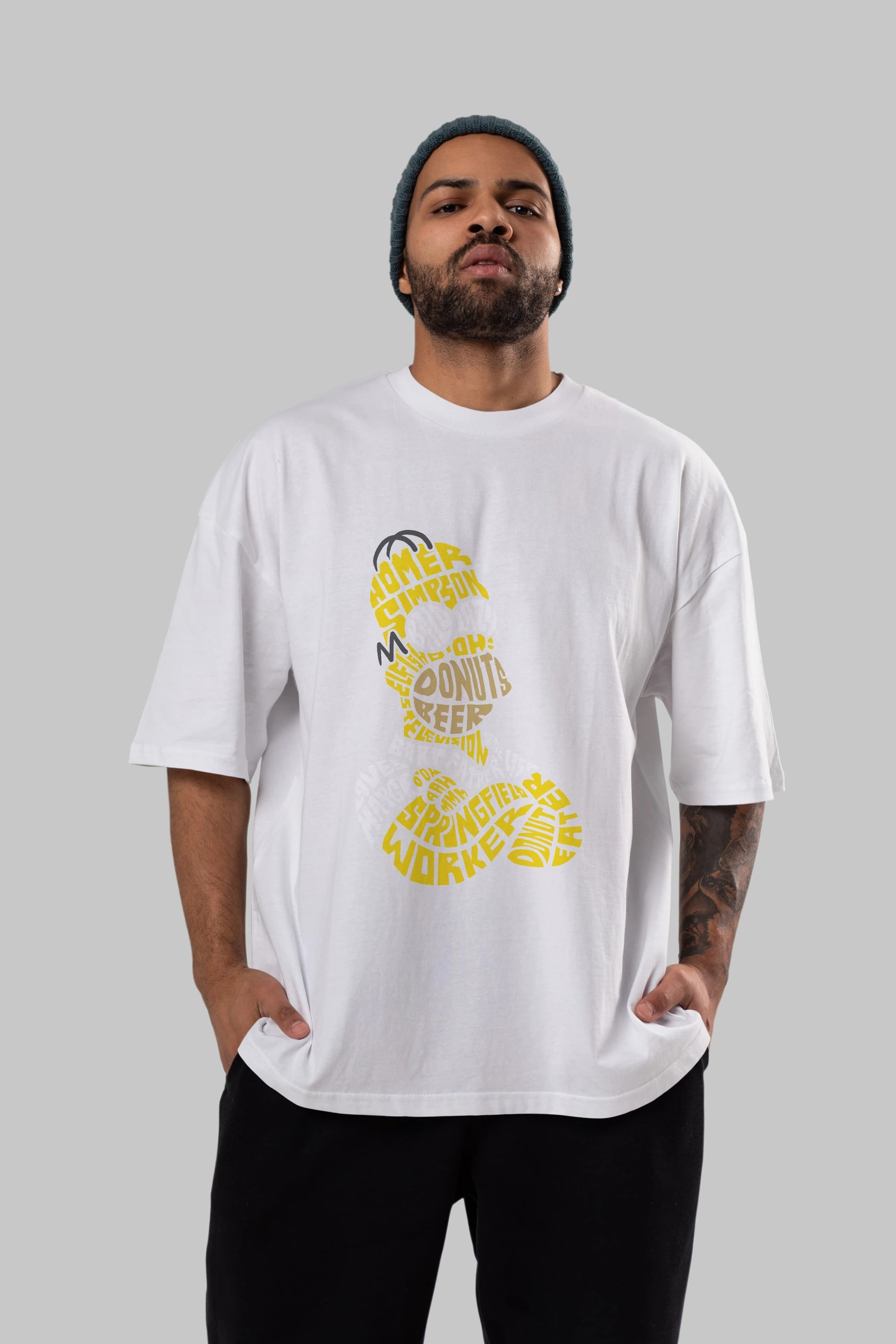 Homer Simpson Ön Baskılı Oversize t-shirt %100 pamuk Erkek Kadın Unisex