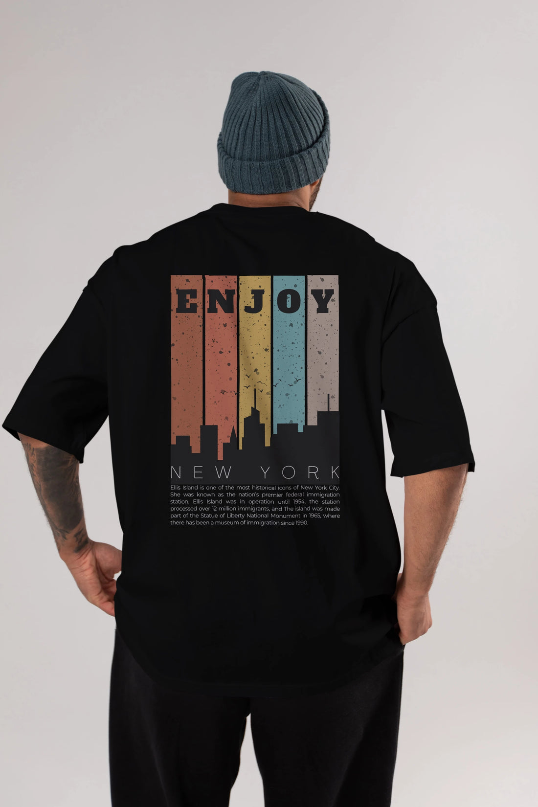 Enjoy New York Yazılı Arka Baskılı Oversize t-shirt Erkek Kadın Unisex