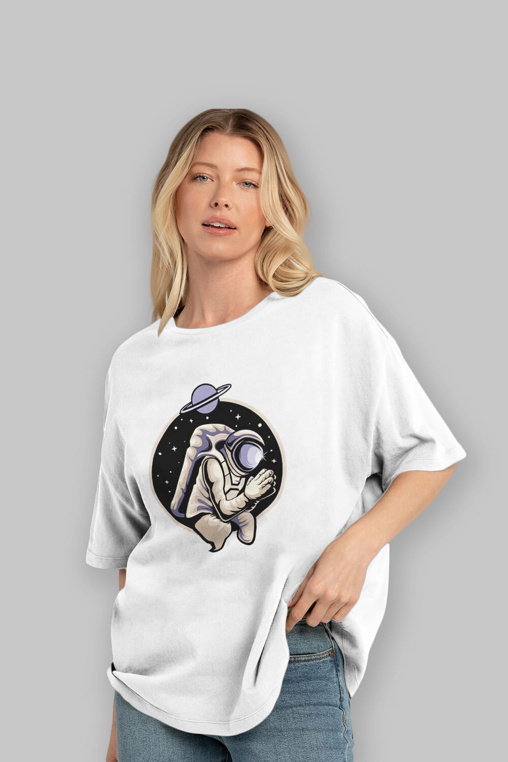 Astronaut Praying Ön Baskılı Oversize t-shirt Erkek Kadın Unisex