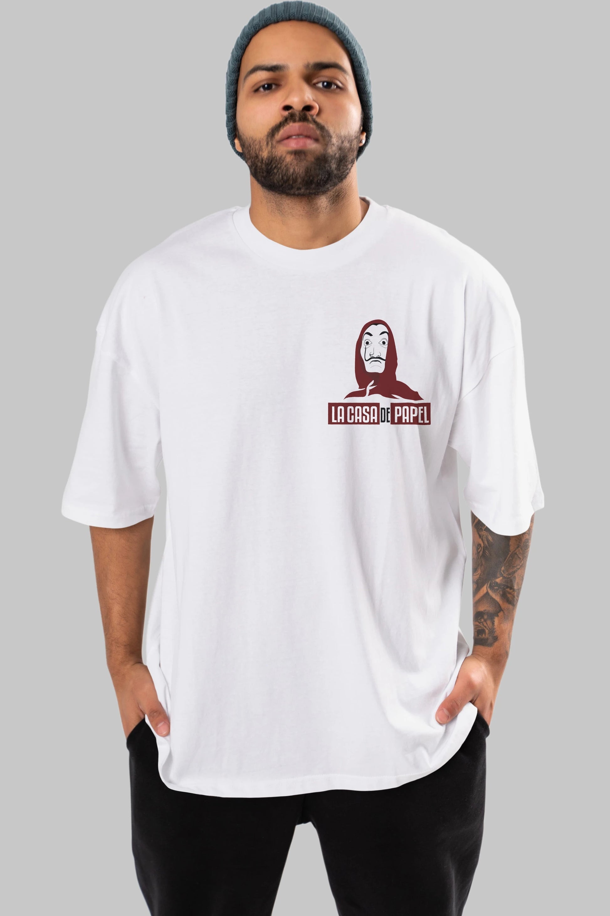 La Casa De Papel (1) Ön Sol Baskılı Oversize t-shirt Erkek Kadın Unisex %100 Pamuk Bisiklet Yaka tişort