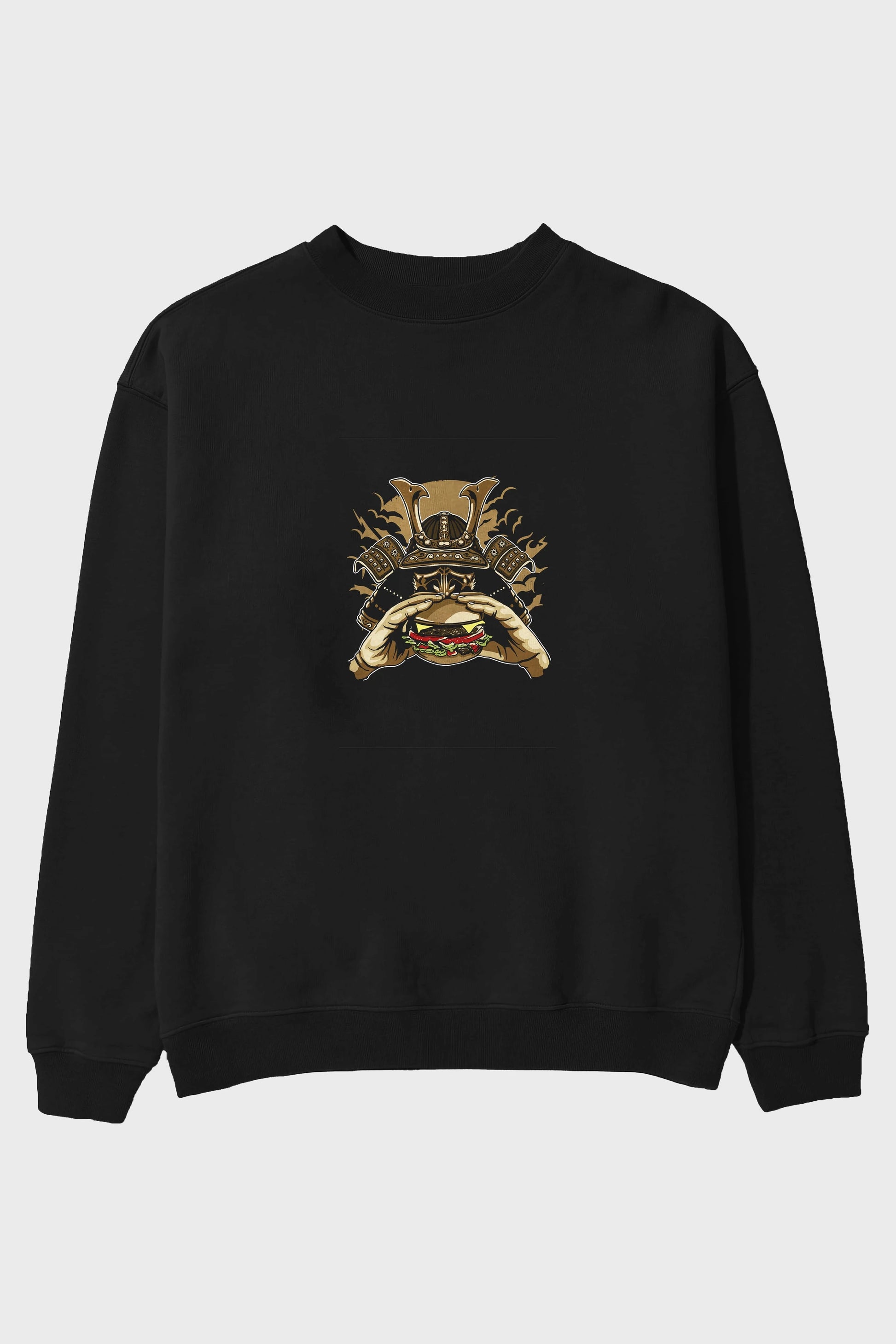 Samurai Burger Ön Baskılı Oversize Sweatshirt Erkek Kadın Unisex