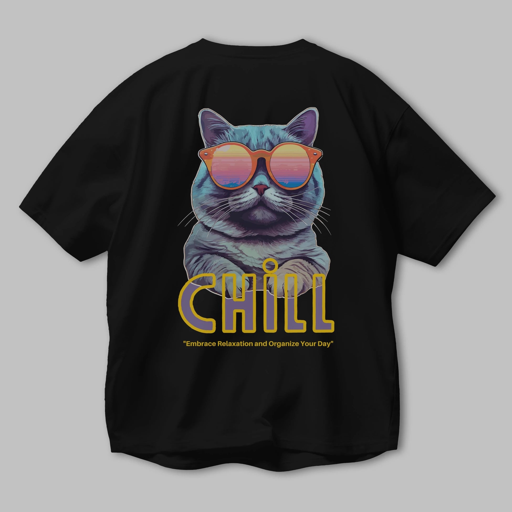 Chill Cat Arka Baskılı Oversize t-shirt Erkek Kadın Unisex