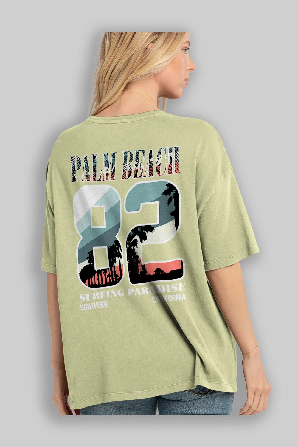 Palm Beach 82 Arka Baskılı Oversize t-shirt Erkek Kadın Unisex