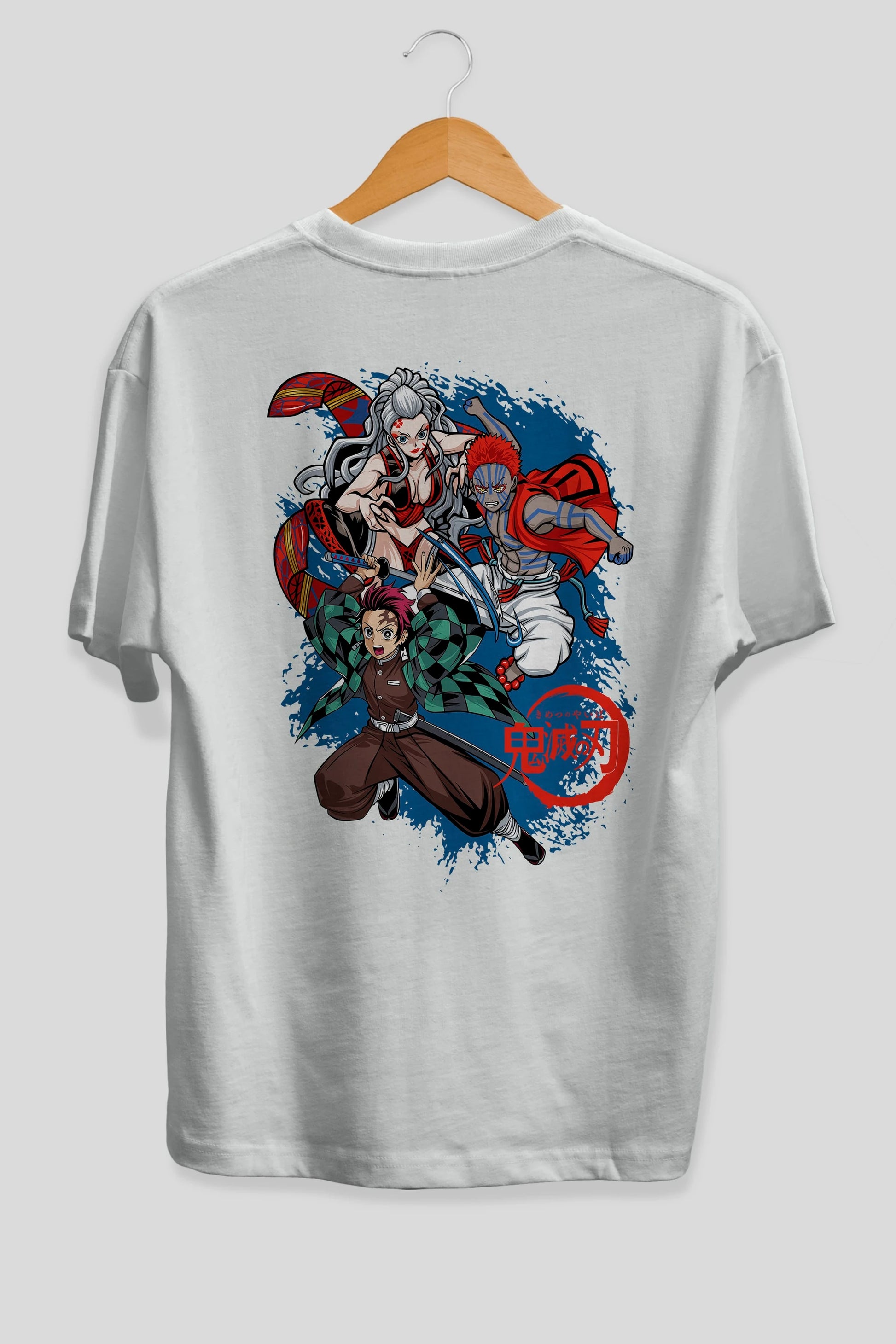 TANJIRO ,AKAZA,DAKI Anime Arka Baskılı Oversize t-shirt Erkek Kadın Unisex