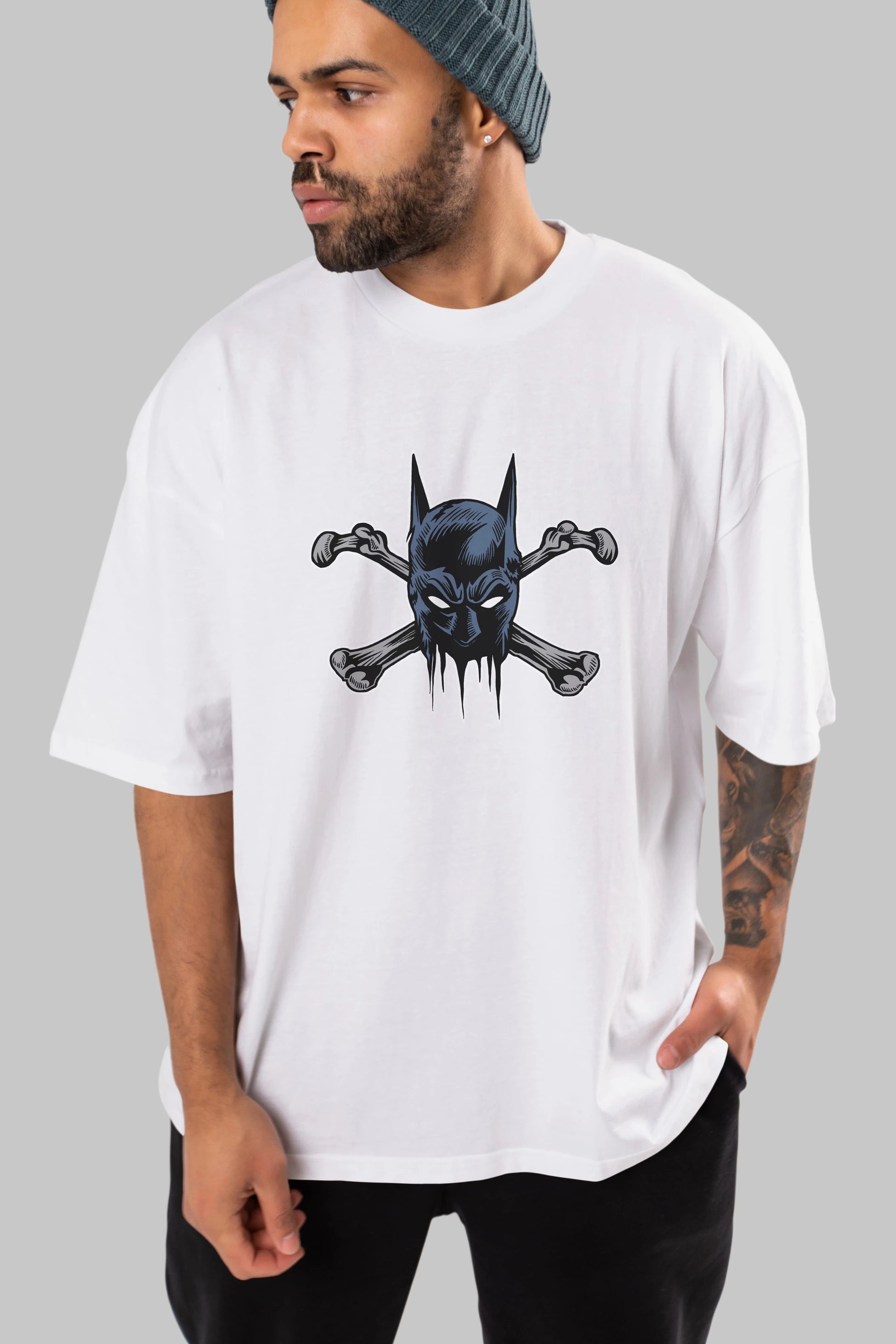 Batbones Ön Baskılı Oversize t-shirt Erkek Kadın Unisex %100 Pamuk tişort