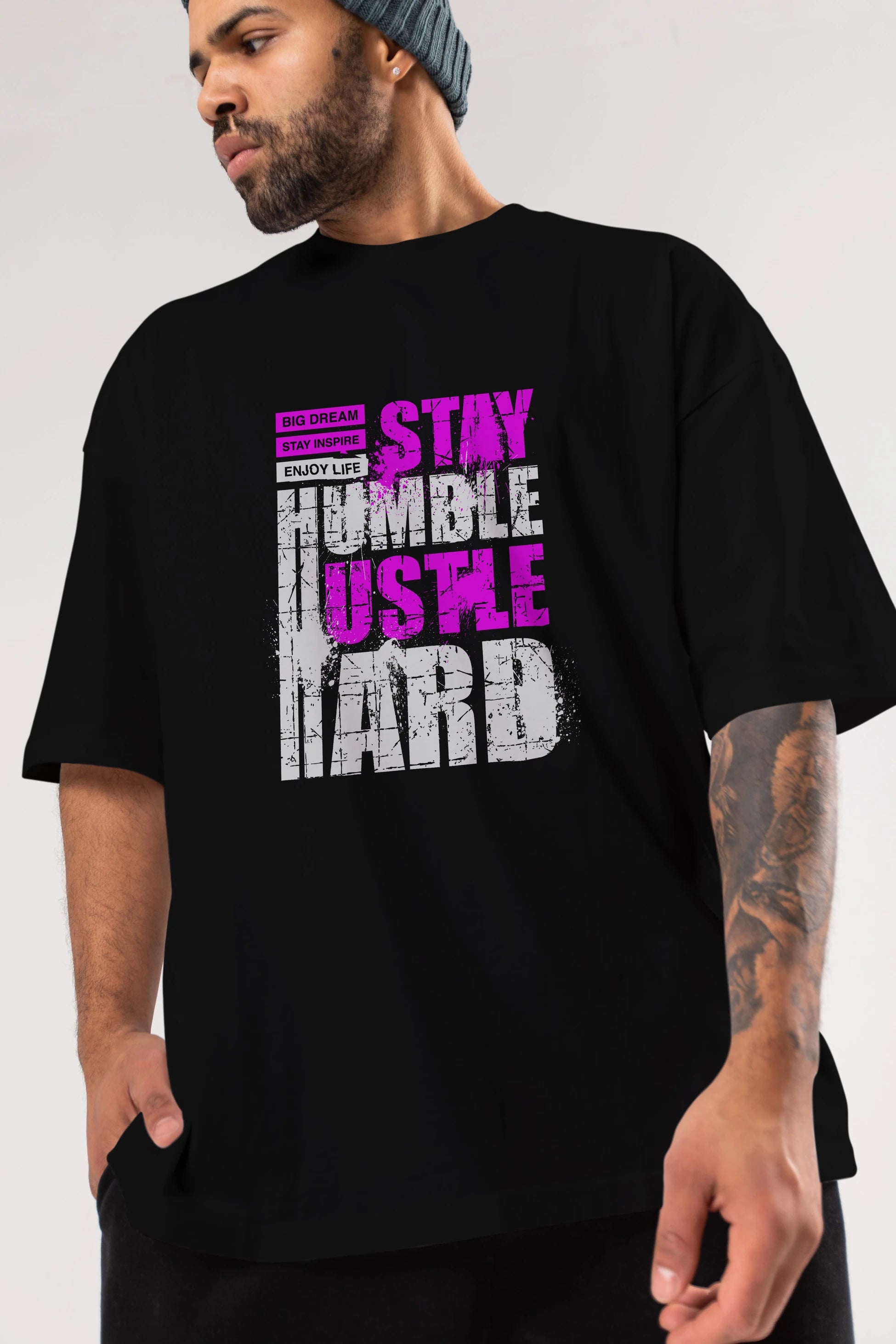 Stay Hustle Ön Baskılı Oversize t-shirt Erkek Kadın Unisex