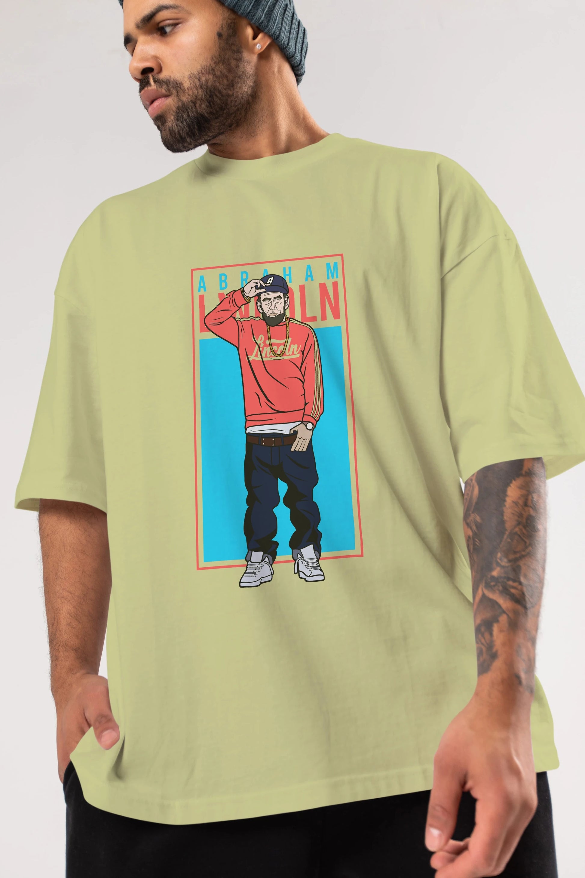 Abraham Lincoln Ön Baskılı Oversize t-shirt Erkek Kadın Unisex %100 Pamuk tişort