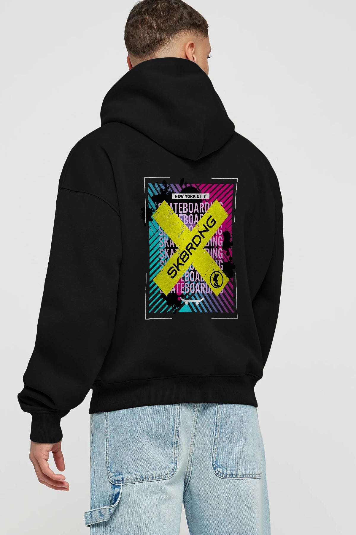 Skatebording Arka Baskılı Hoodie Oversize Kapüşonlu Sweatshirt Erkek Kadın Unisex
