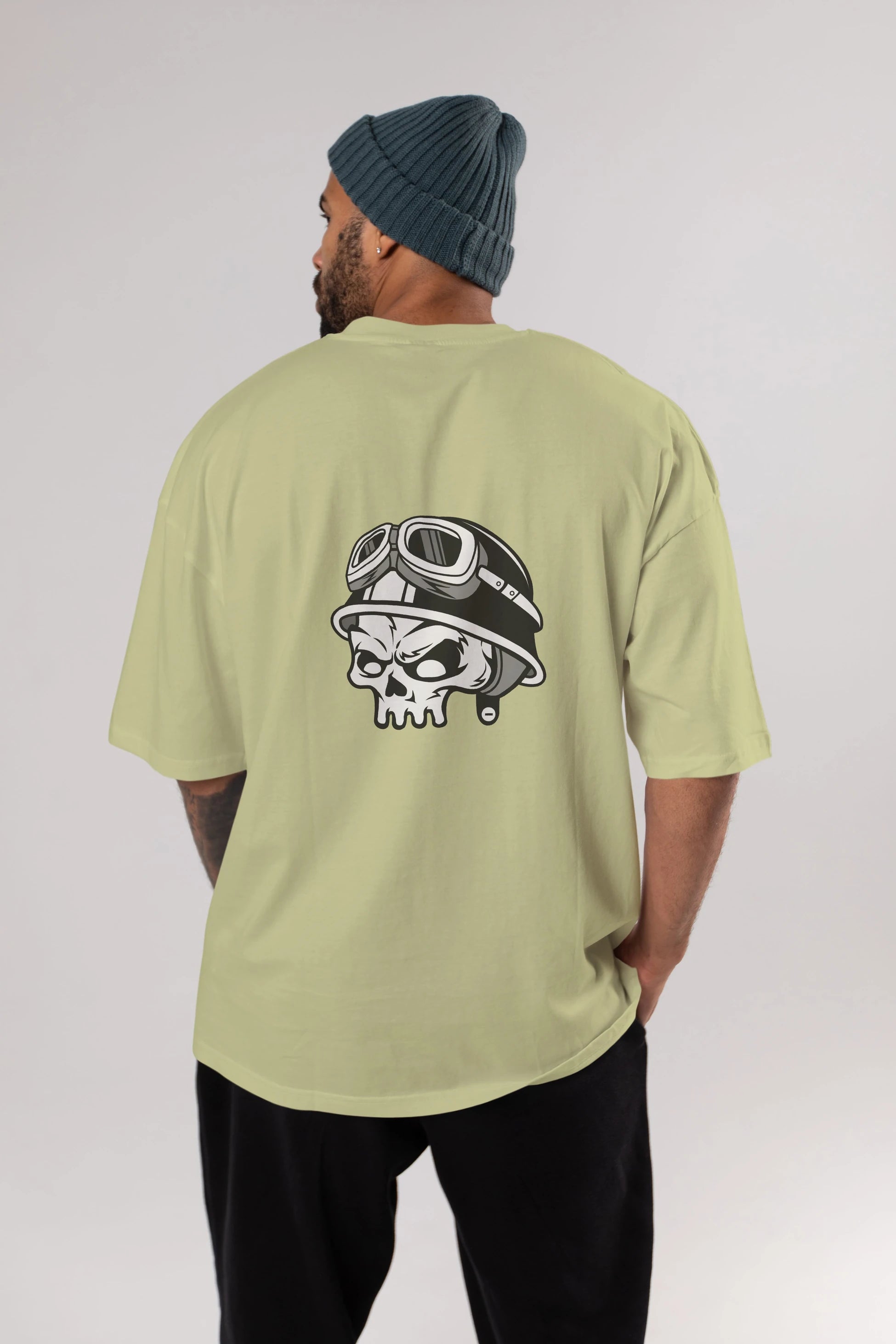 Biker Helmet Arka Baskılı Oversize t-shirt Erkek Kadın Unisex %100 Pamuk tişort