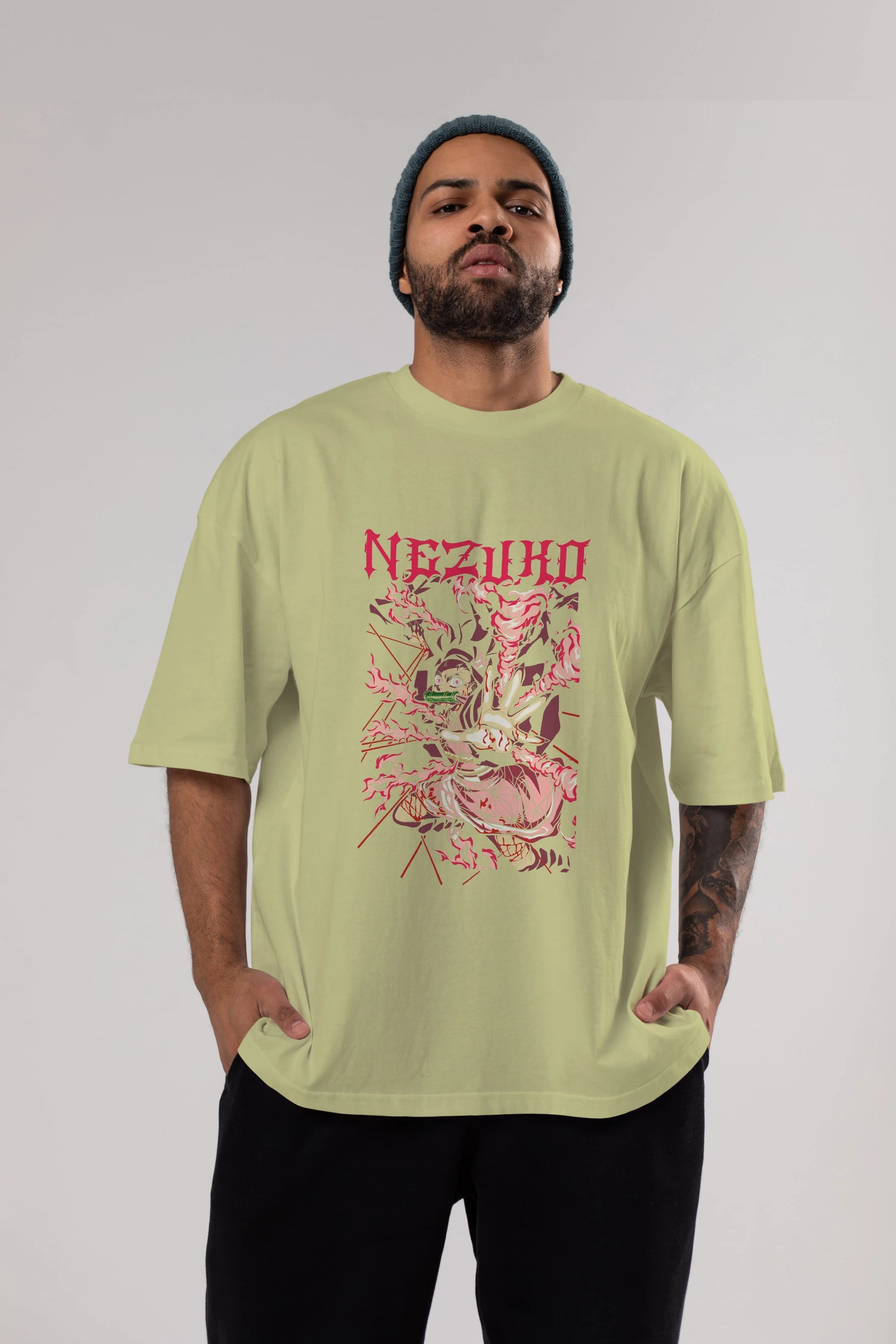 NEZUKO KAMADO Anime Ön Baskılı Oversize t-shirt %100 pamuk Erkek Kadın Unisex