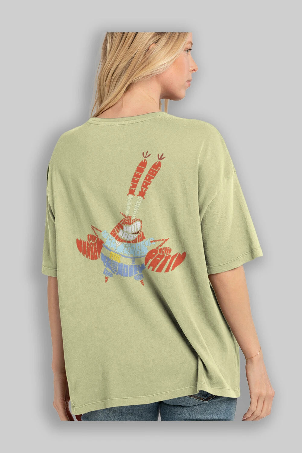 Mr Krabs Arka Baskılı Oversize t-shirt %100 pamuk Erkek Kadın Unisex
