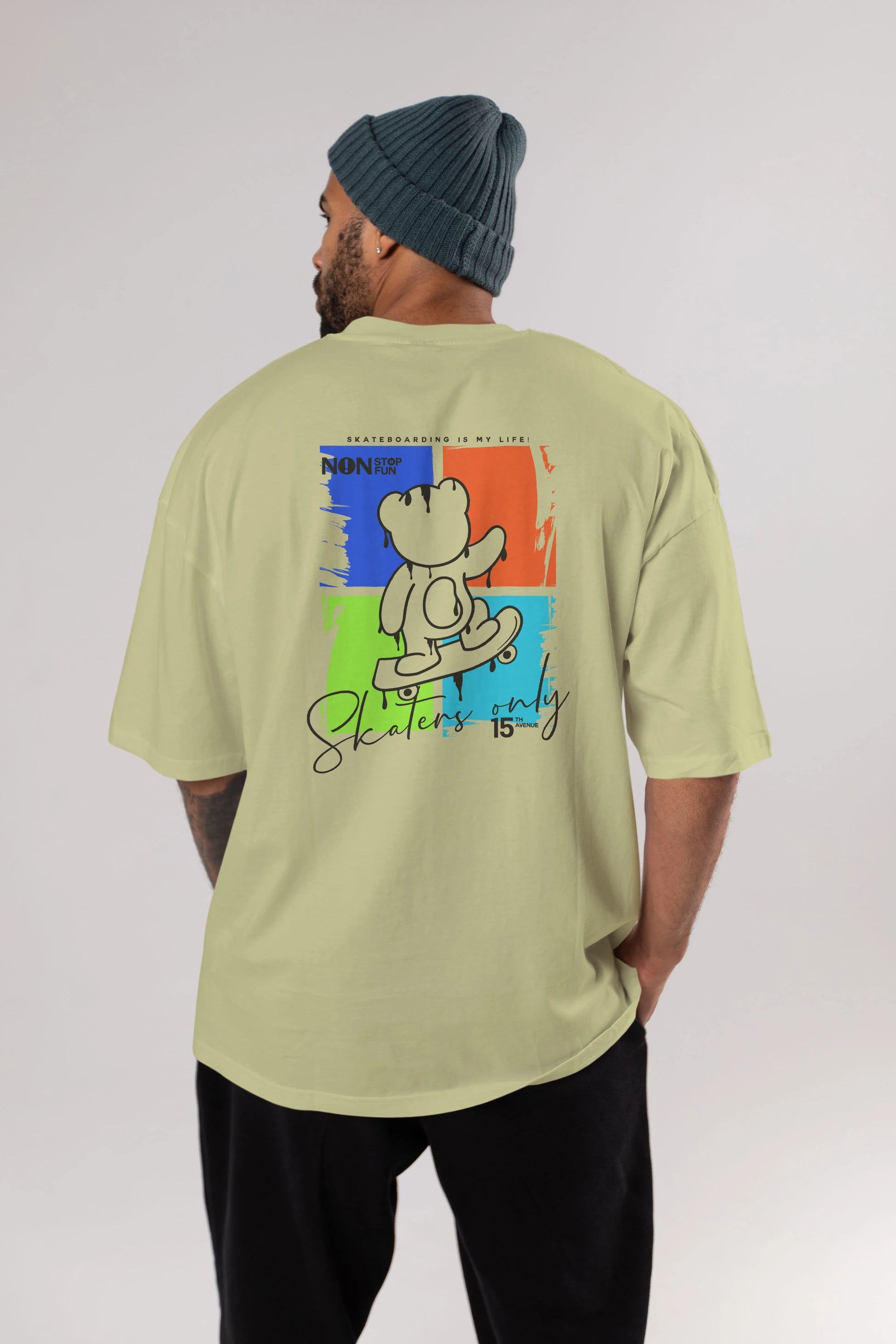 Skaters Only Bear Arka Baskılı Oversize t-shirt Erkek Kadın Unisex
